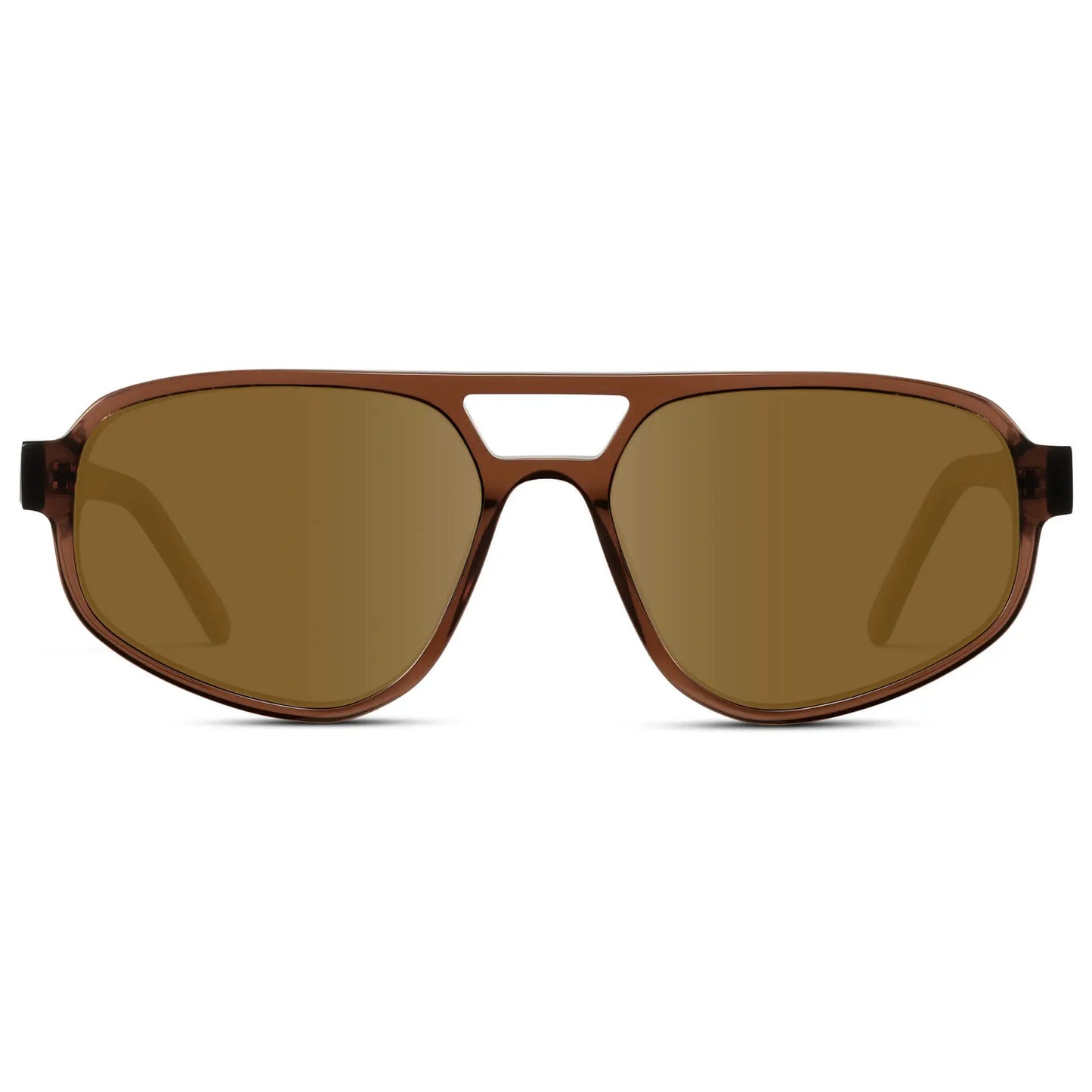 Crystal Brown / Amber || Modern Aviator Prescription Sunglasses with Crystal Brown Acetate Frame and Brown lenses on a white background