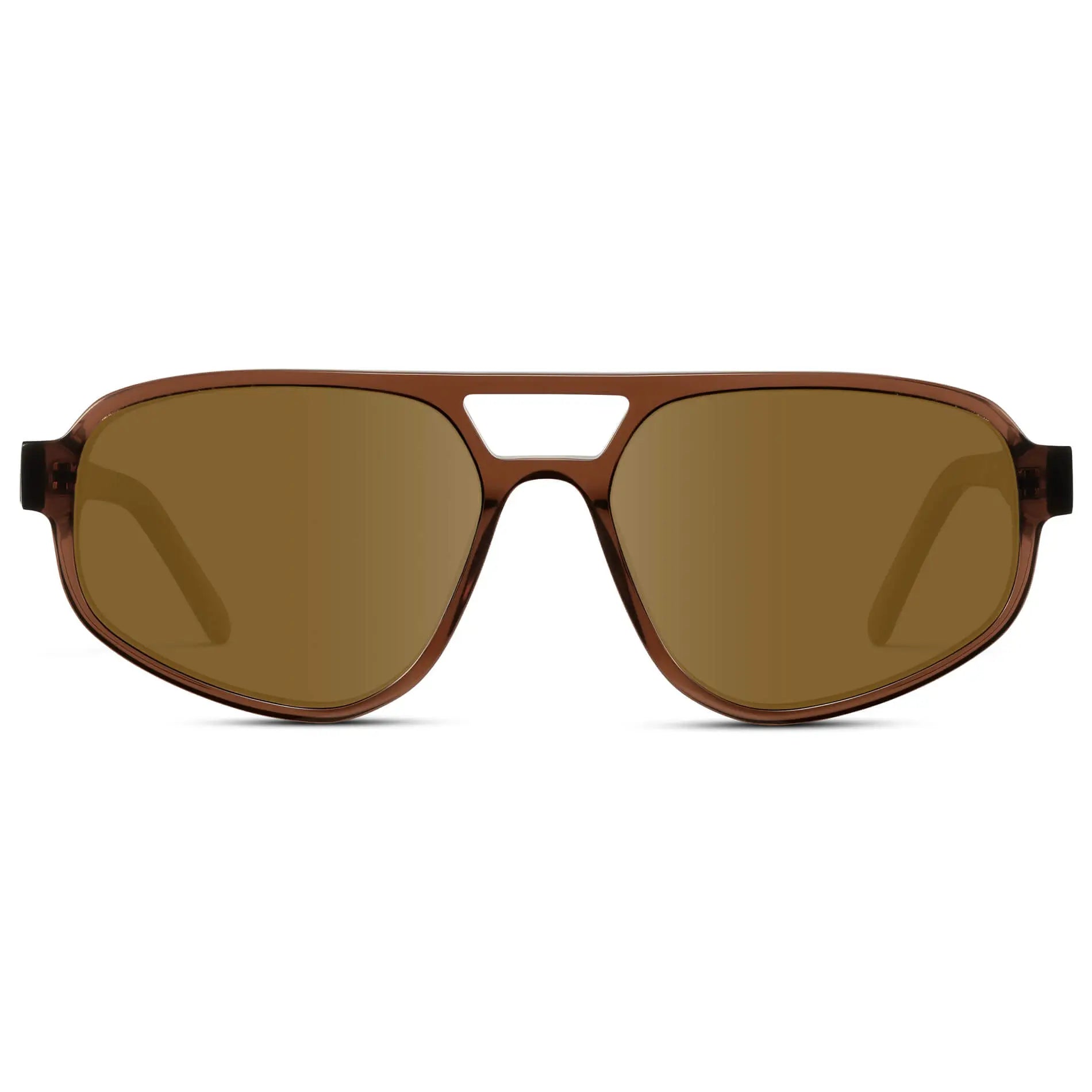 Crystal Brown / Amber || Modern Aviator Prescription Sunglasses with Crystal Brown Acetate Frame and Brown lenses on a white background