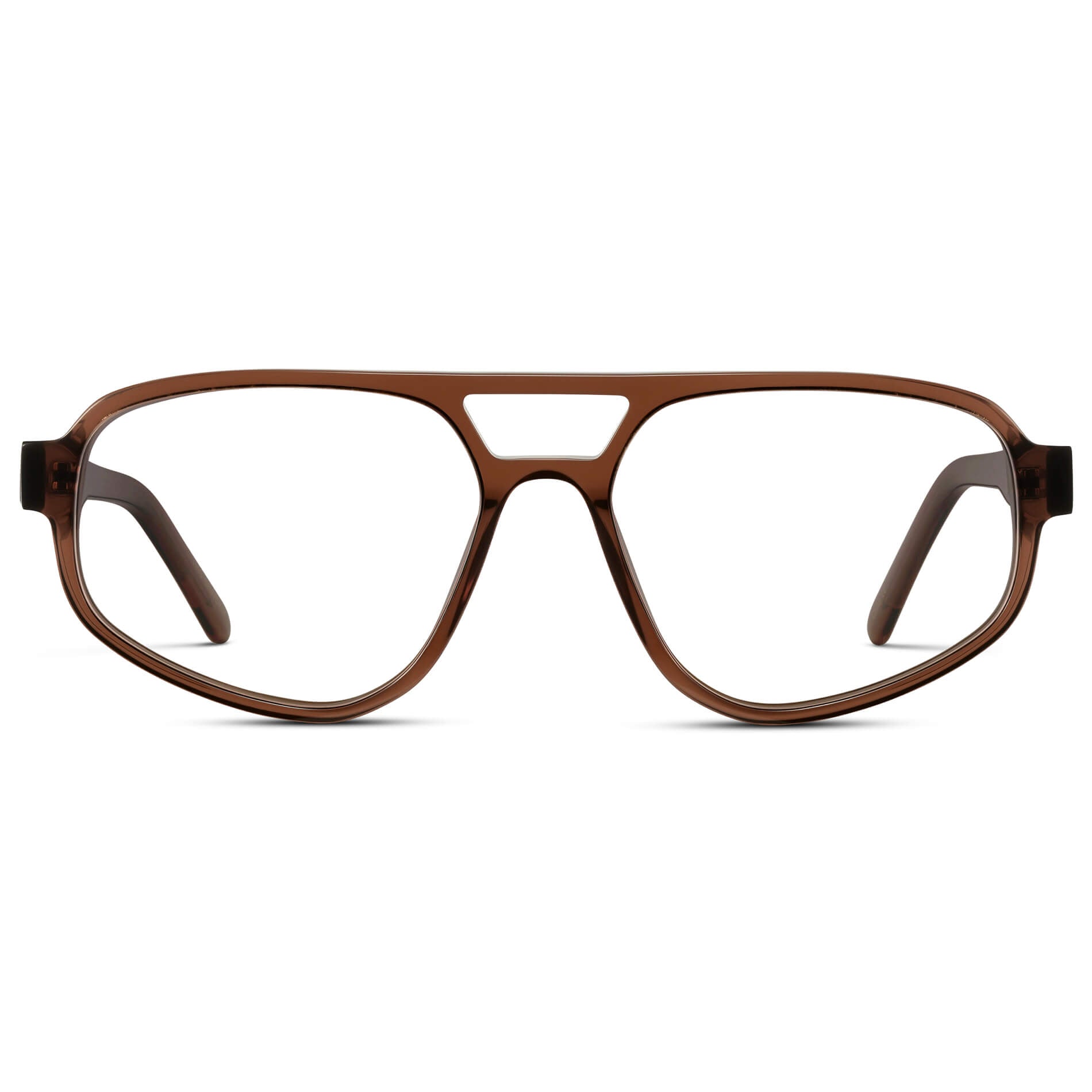 Crystal Brown || Aviator Frame Glasses with Clear Prescription Lenses front view.