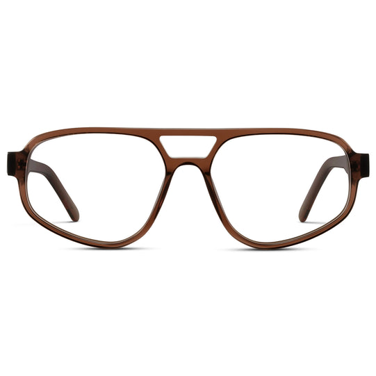 Crystal Brown || Aviator Frame Glasses with Clear Prescription Lenses front view.