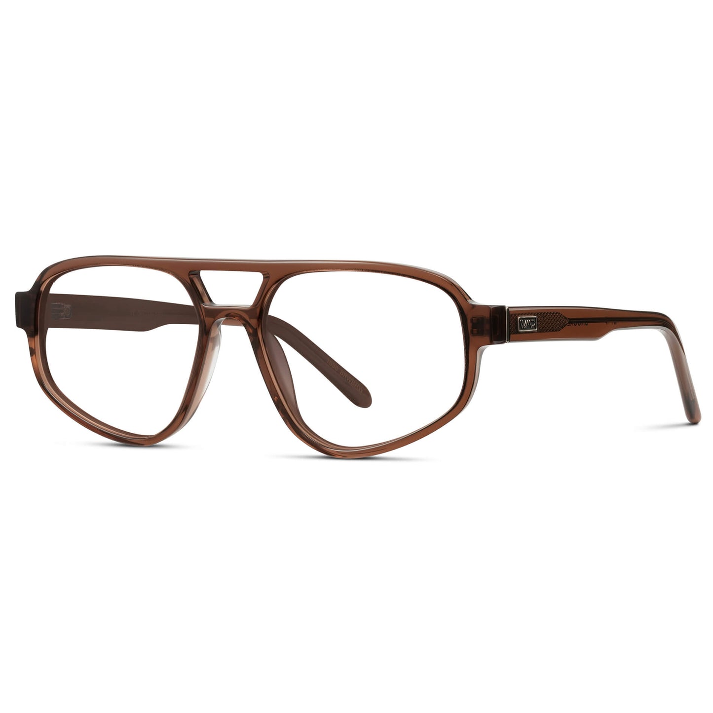 Crystal Brown || Aviator Frame Glasses with Clear Prescription Lenses side view.