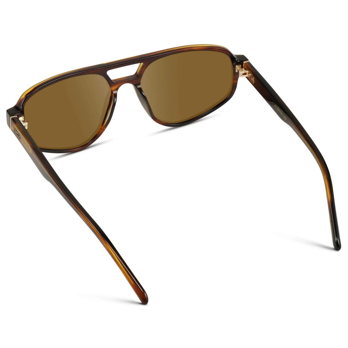 Golden Brown Grain / Amber || Back view of Modern Aviator Prescription Sunglasses with Golden Brown Grain Acetate Frames and Brown Lenses on a white background
