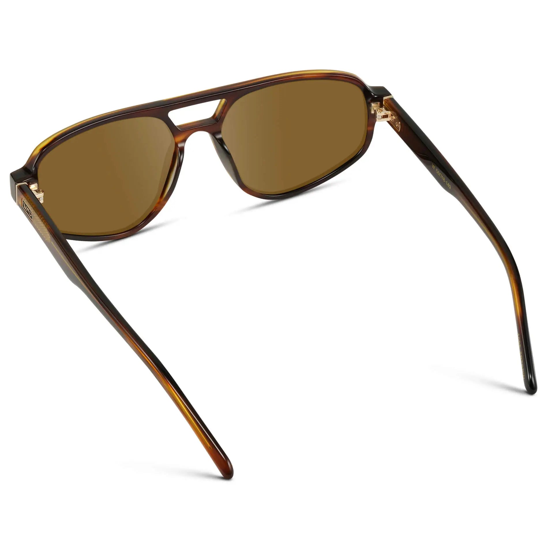 Golden Brown Grain / Amber || Back view of Modern Aviator Prescription Sunglasses with Golden Brown Grain Acetate Frames and Brown Lenses on a white background