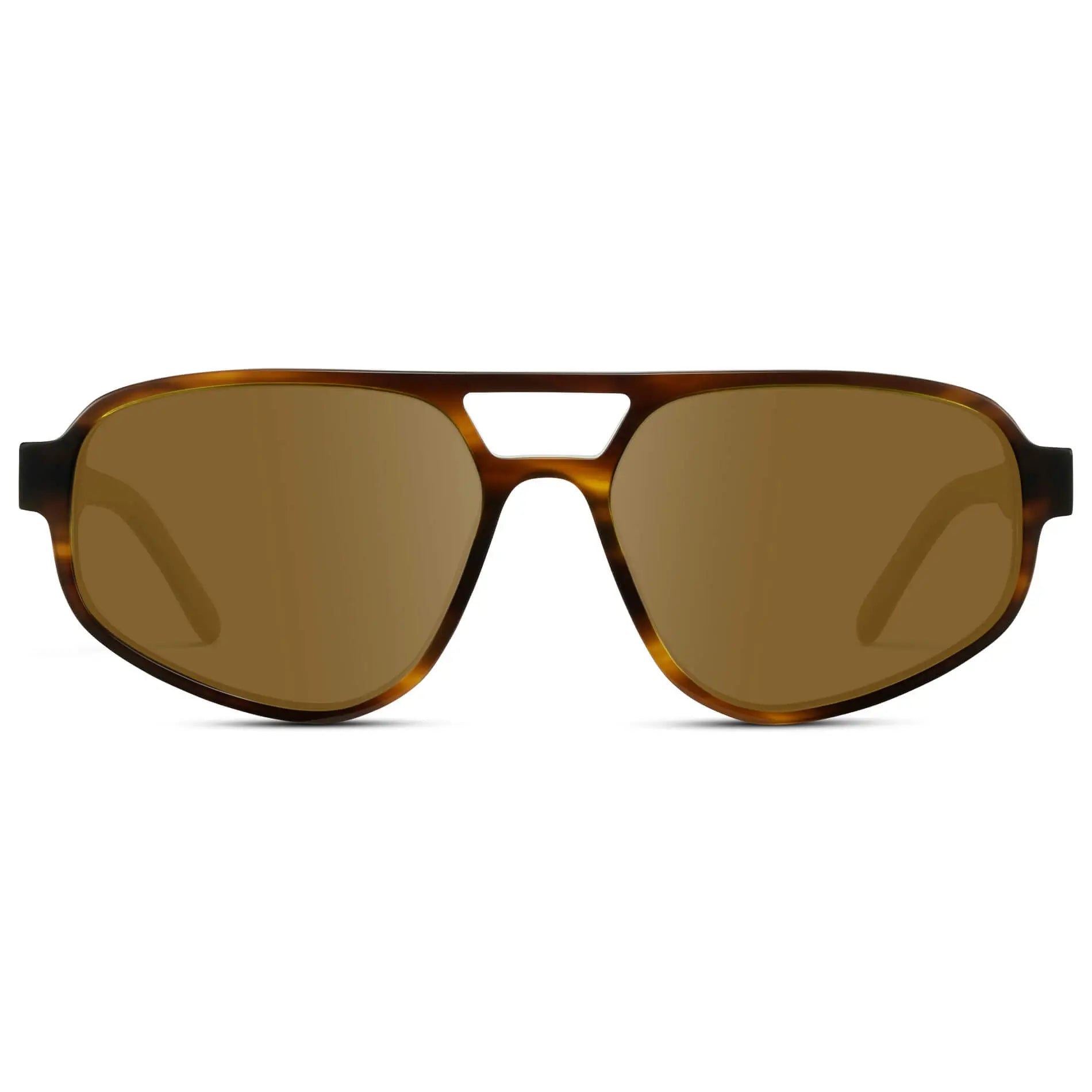 Golden Brown Grain / Amber || Modern Aviator Prescription Sunglasses  with Golden Brown Grain Acetate Frames and Brown Lenses on a white background