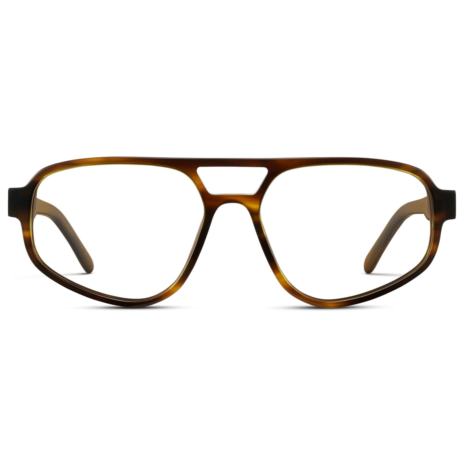 Golden Brown Grain || Aviator Frame Glasses with Clear Prescription Lenses front view.