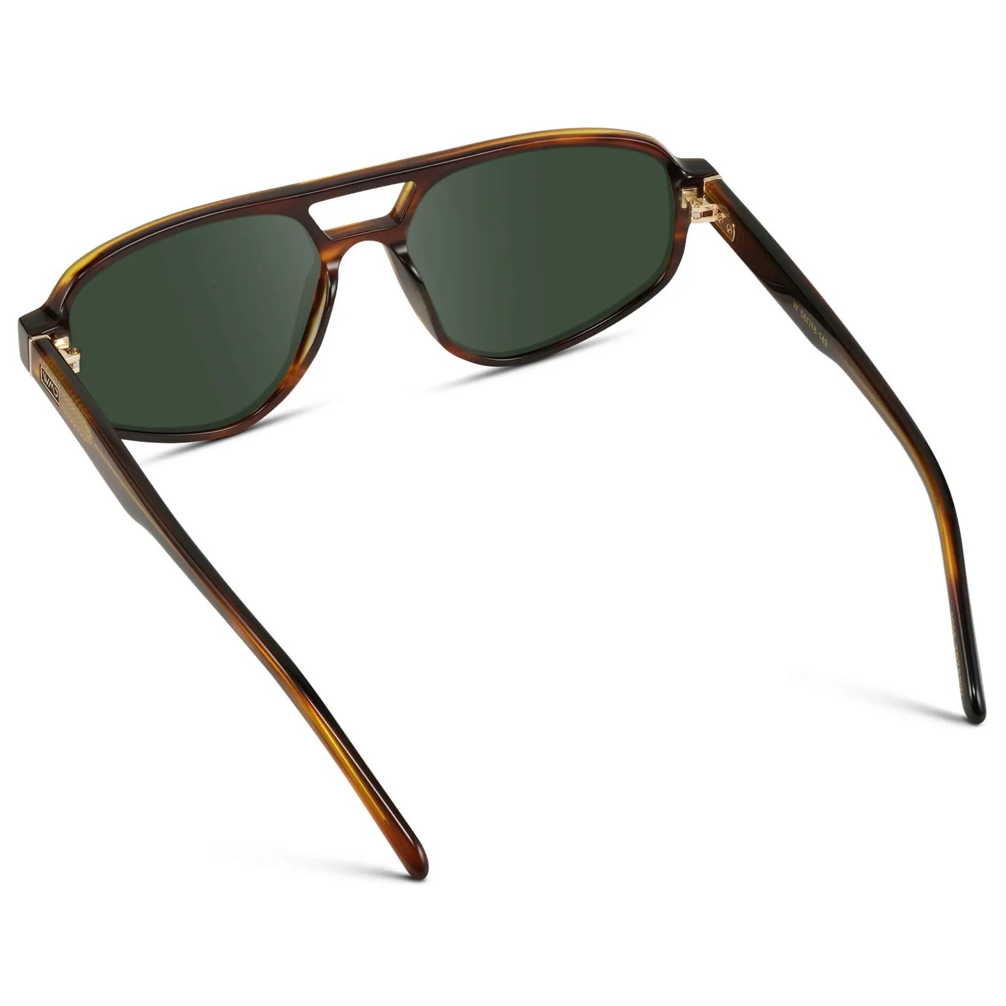 Golden Brown Grain / G15 || Back view of Modern Aviator Prescription Sunglasses with Golden Brown Grain Acetate Frames and Green Lenses on a white background