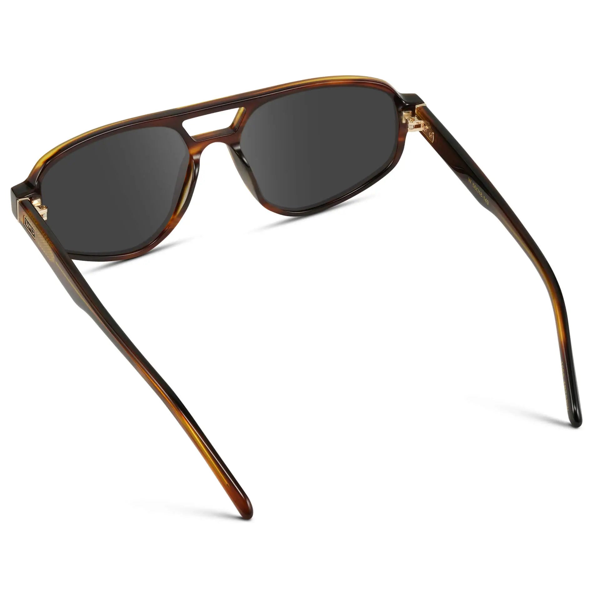 Golden Brown Grain / Grey || Back view of Modern Aviator Prescription Sunglasses with Golden Brown Grain Acetate Frames and Grey Lenses on a white background