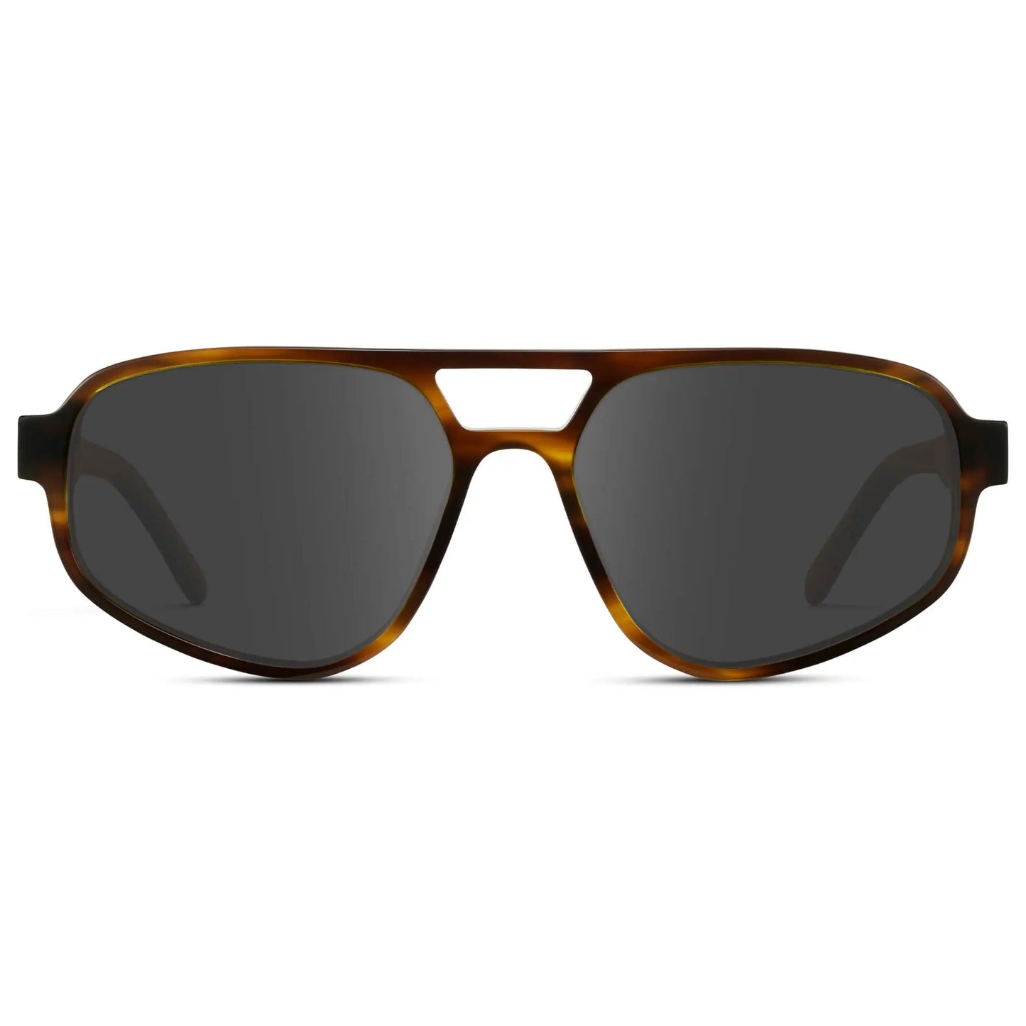 Golden Brown Grain / Grey || Modern Aviator Prescription Sunglasses with Golden Brown Grain Acetate Frames and Grey Lenses on a white background