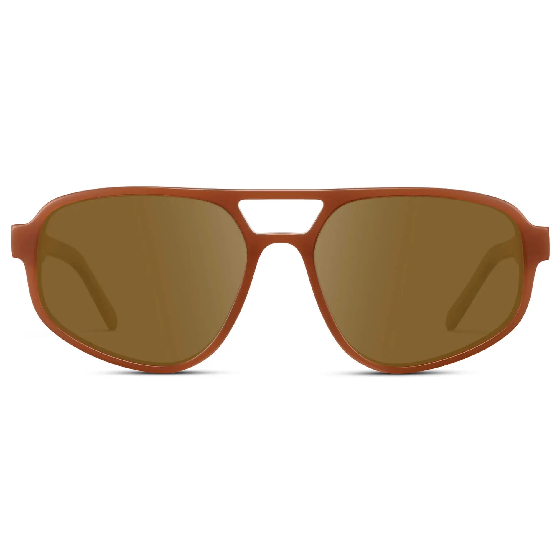 Milky Rust Tortoise / Amber || Modern Aviator Prescription Sunglasses with Milky Rust Tortoise Acetate Frame and Brown Lenses on a white background
