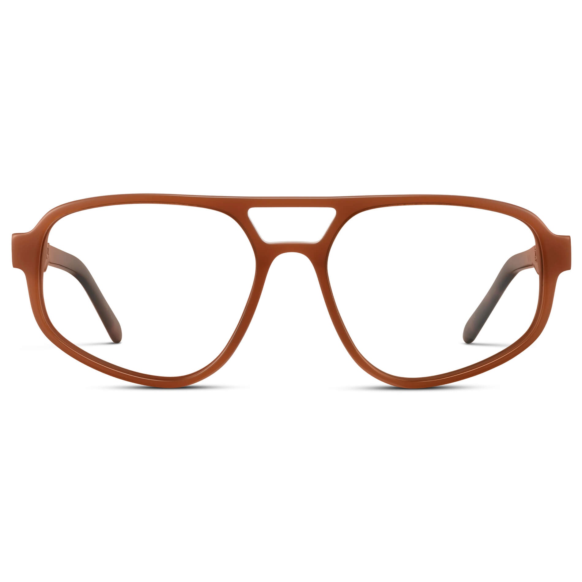 Milky Rust Tortoise || Aviator Frame Glasses with Clear Prescription Lenses front view.