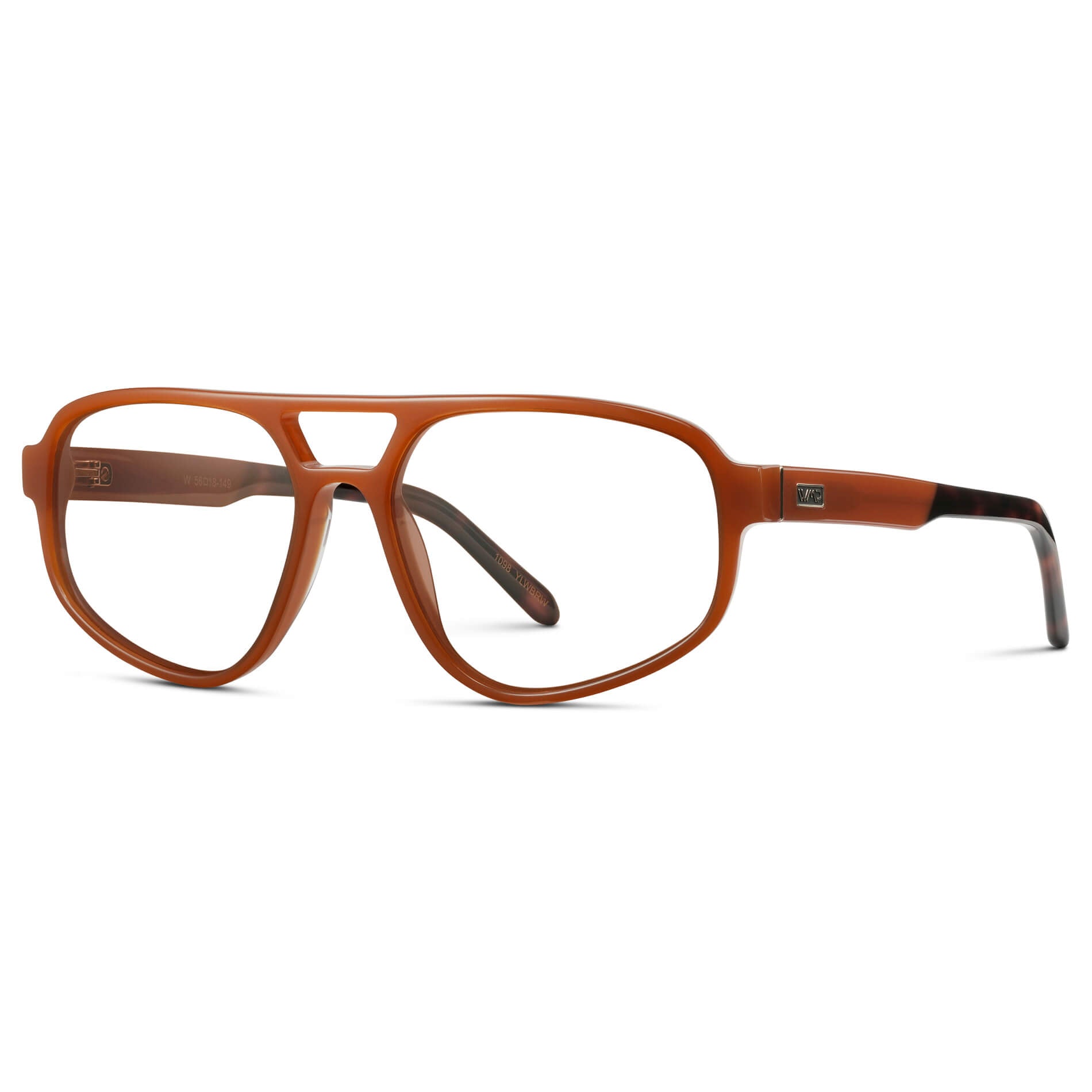 Milky Rust Tortoise || Aviator Frame Glasses with Clear Prescription Lenses side view.