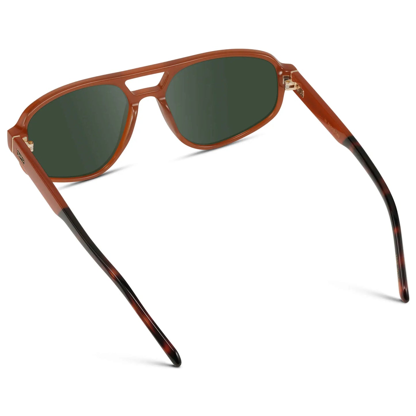 Milky Rust Tortoise / G15 || Back view of Modern Aviator Prescription Sunglasses with Milky Rust Tortoise Acetate Frame and Green Lenses on a white background