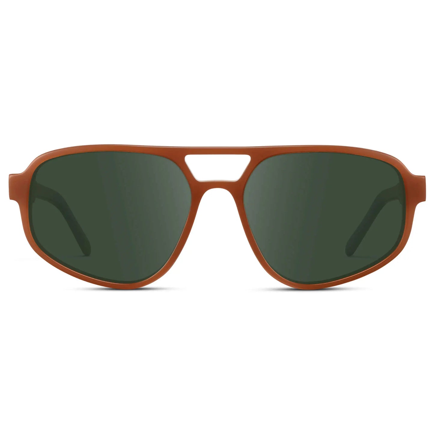 Milky Rust Tortoise / G15 || Modern Aviator Prescription Sunglasses with Milky Rust Tortoise Acetate Frame and Green Lenses on a white background