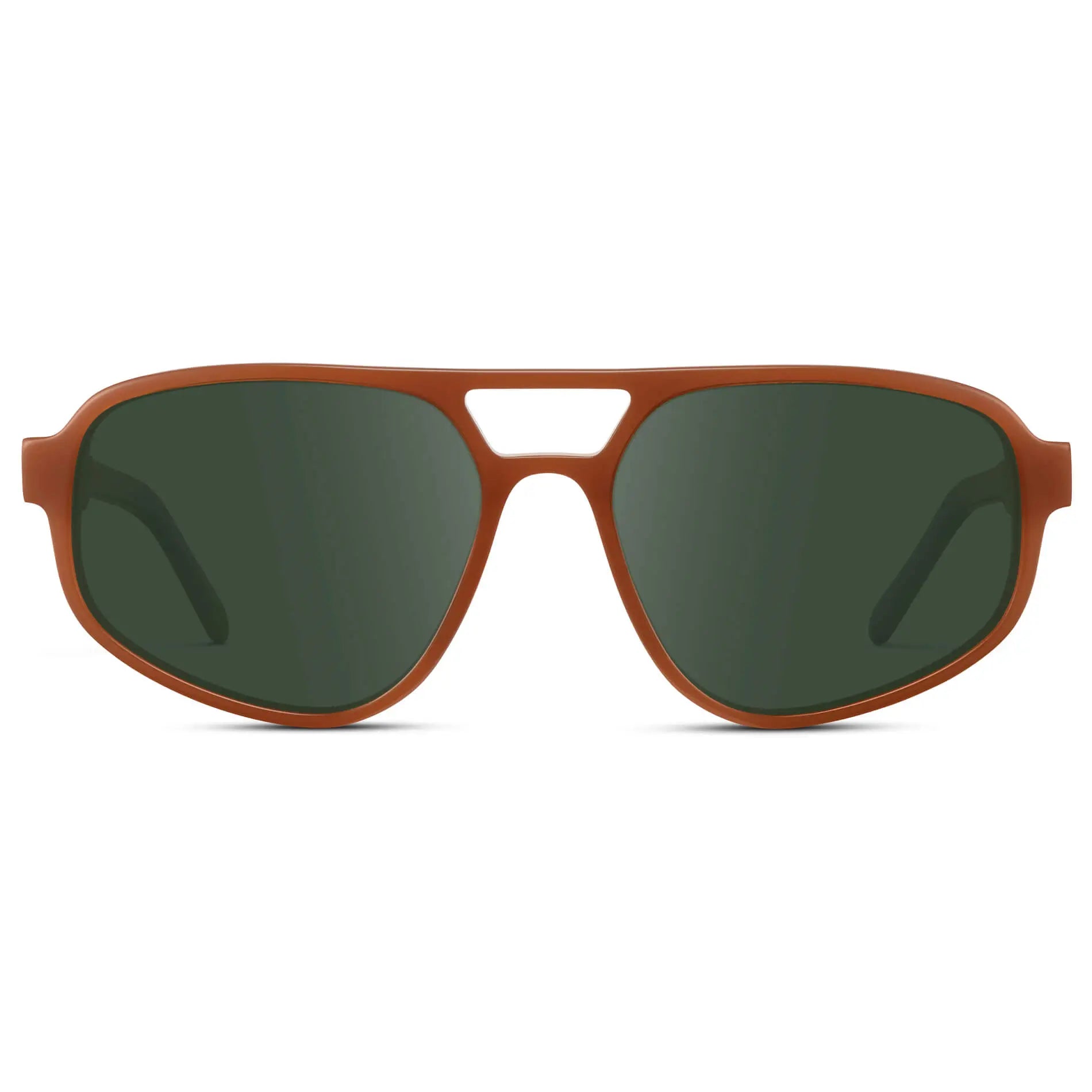 Milky Rust Tortoise / G15 || Modern Aviator Prescription Sunglasses with Milky Rust Tortoise Acetate Frame and Green Lenses on a white background