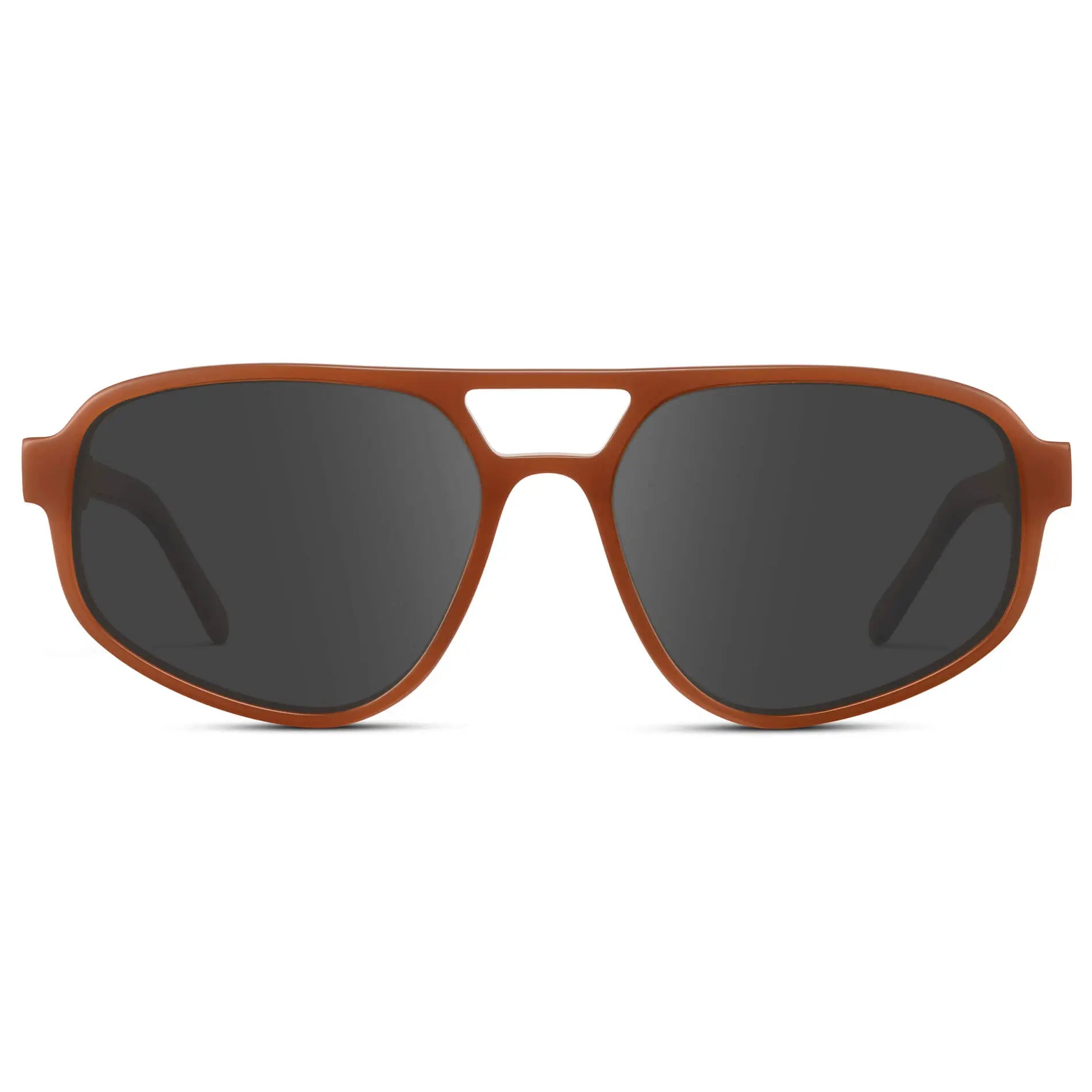Milky Rust Tortoise / Grey || Modern Aviator Prescription Sunglasses with Milky Rust Tortoise Acetate Frame and Grey Lenses on a white background