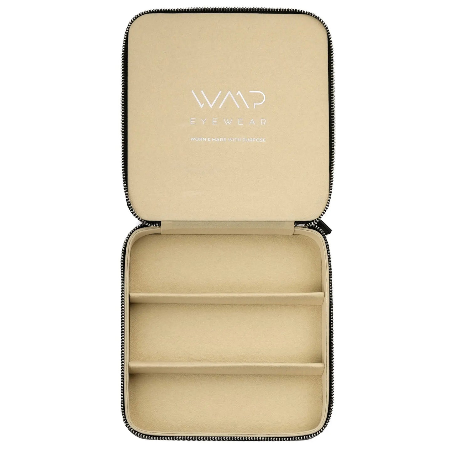 Black || premium faux black leather open case for storage of 3 pairs of sunglasses