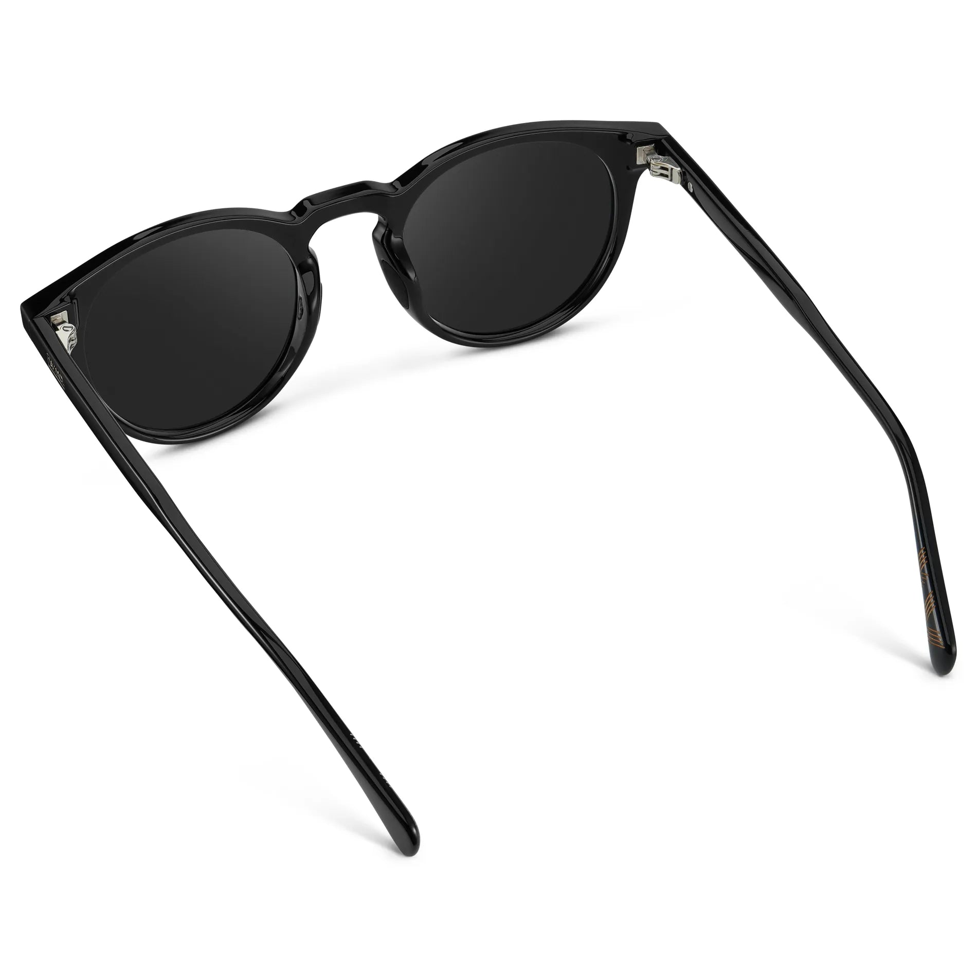 Black / Black Lens || Back view of Men's Round Sports Performance Sunglasses with Black Acetate Frame and Black Polarized Oleophobic Lens on a white background