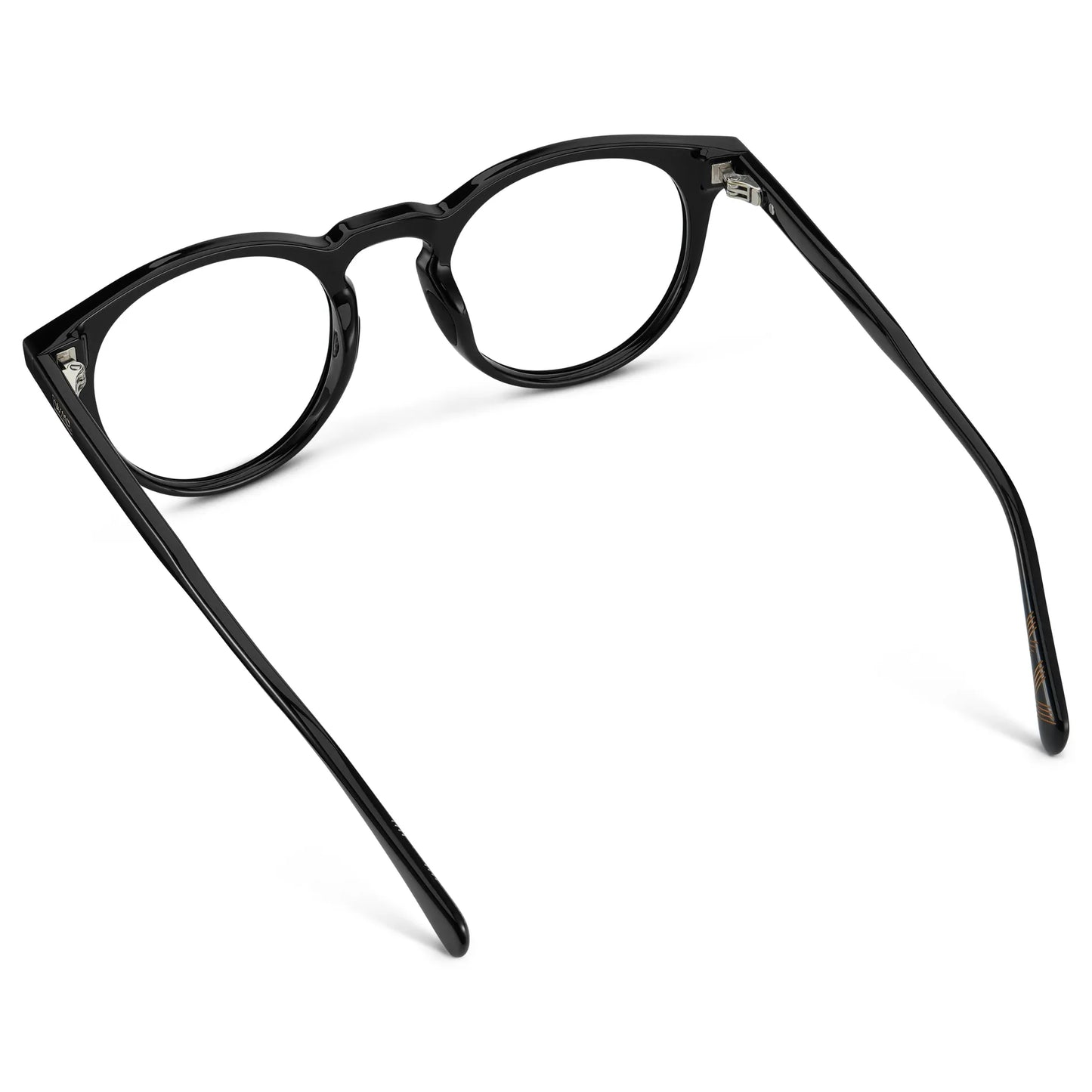 Black || Back view of Men's Round Prescription Glasses with Black Frame and Clear Lens on a white background