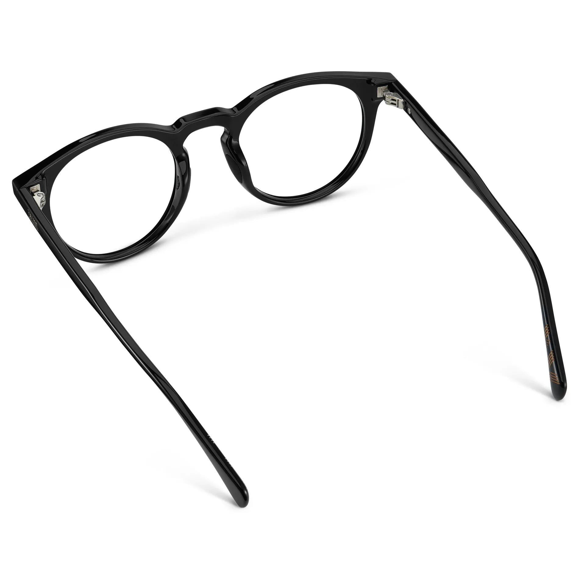Black || Back view of Men's Round Prescription Glasses with Black Frame and Clear Lens on a white background