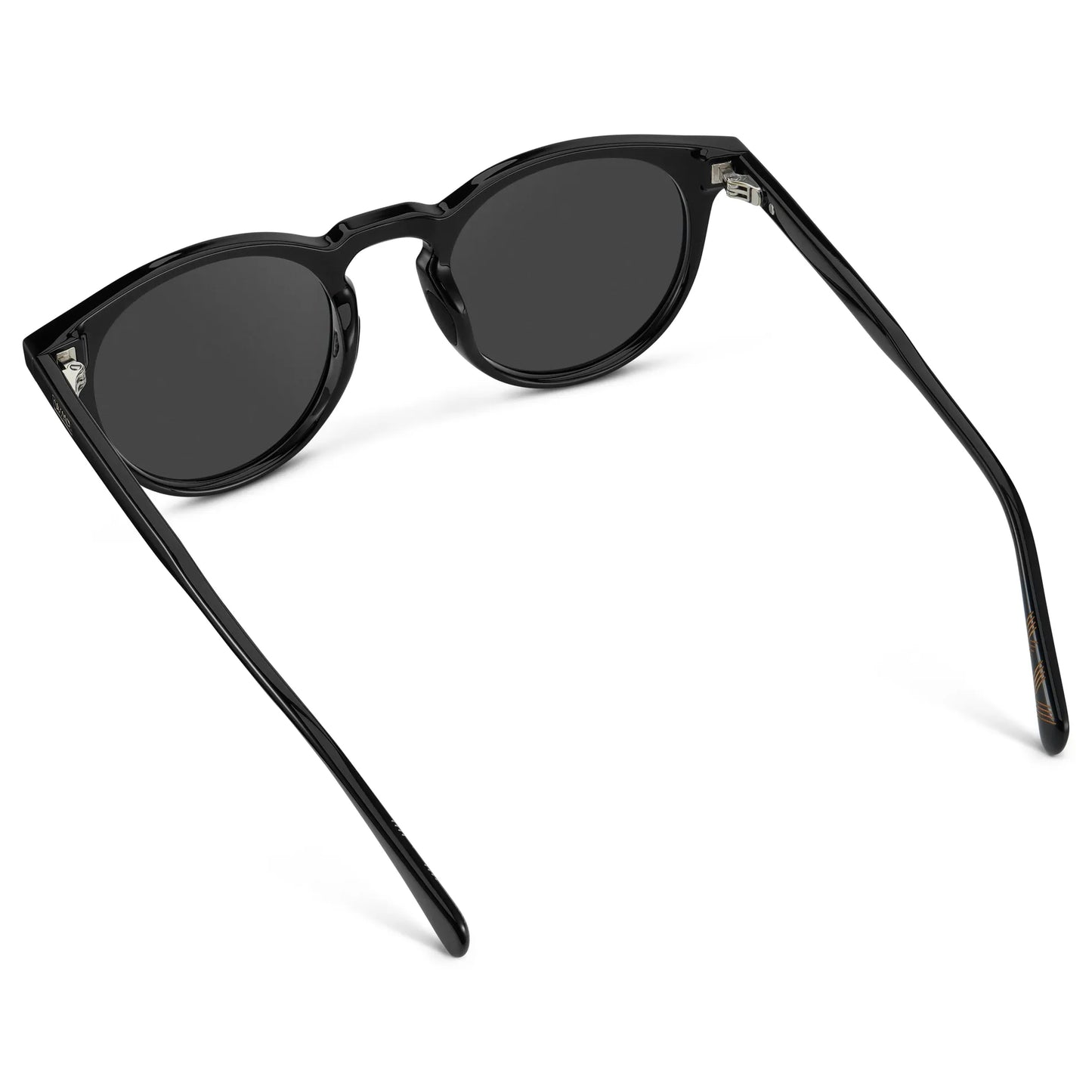 Black / Grey || Back view of Men's Round Prescription Sunglasses with Black Frame and Grey Lens on a white background