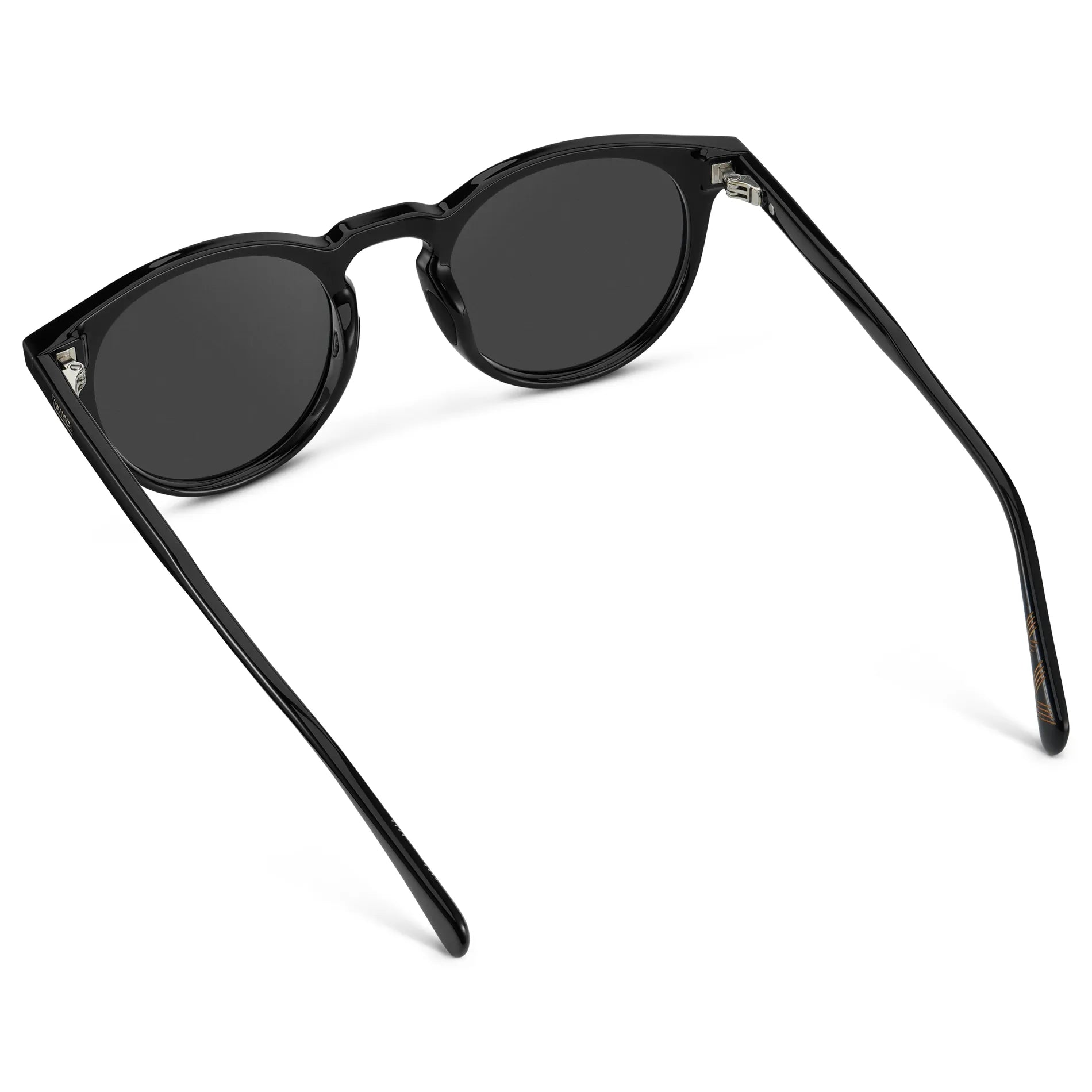 Black / Grey || Back view of Men's Round Prescription Sunglasses with Black Frame and Grey Lens on a white background