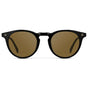 Black / Amber || Men's Round Prescription Sunglasses with Black Frame and Brown Lens on a white background