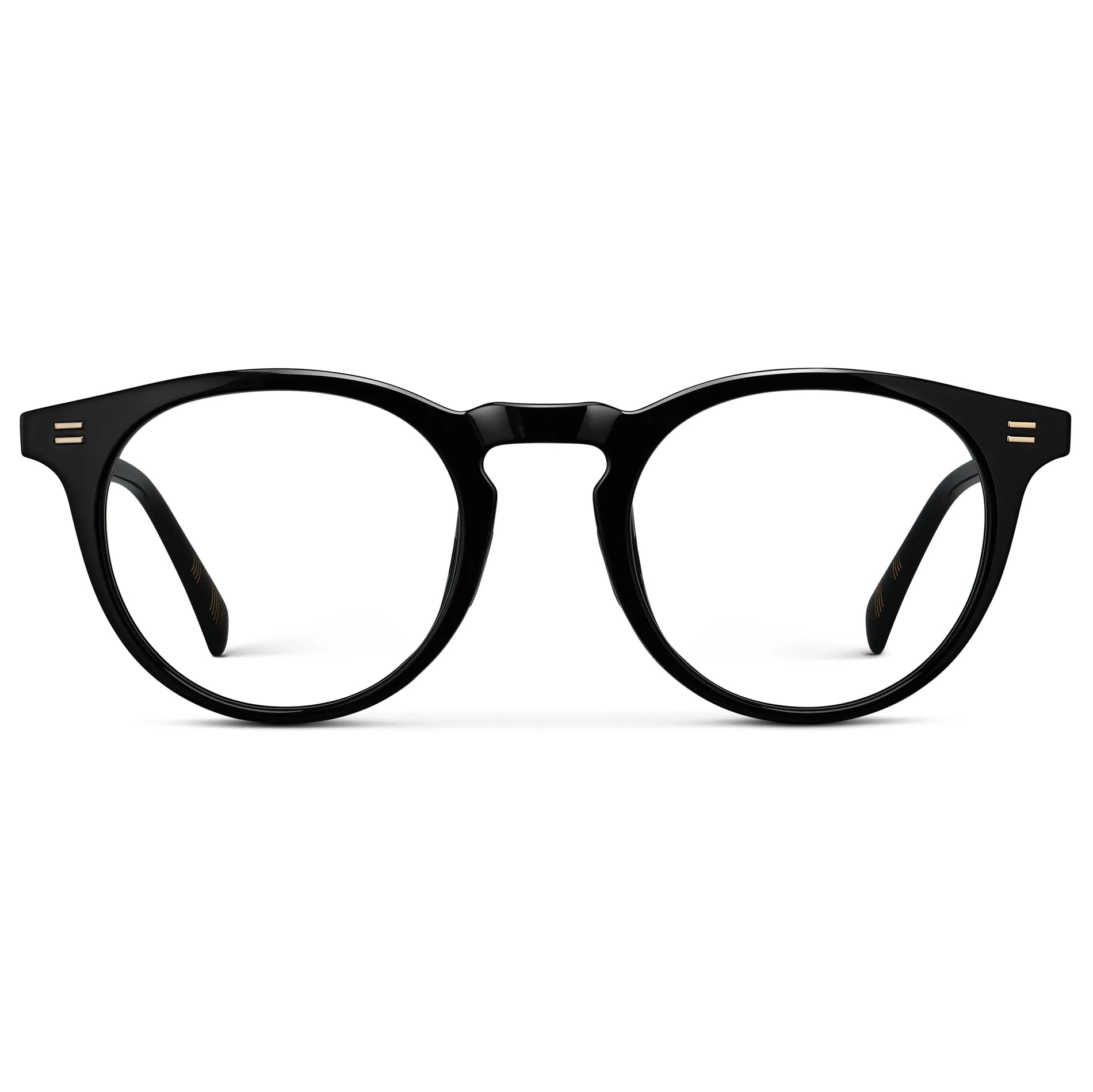 Black || Men's Round Prescription Glasses with Black Frame and Clear Lens on a white background