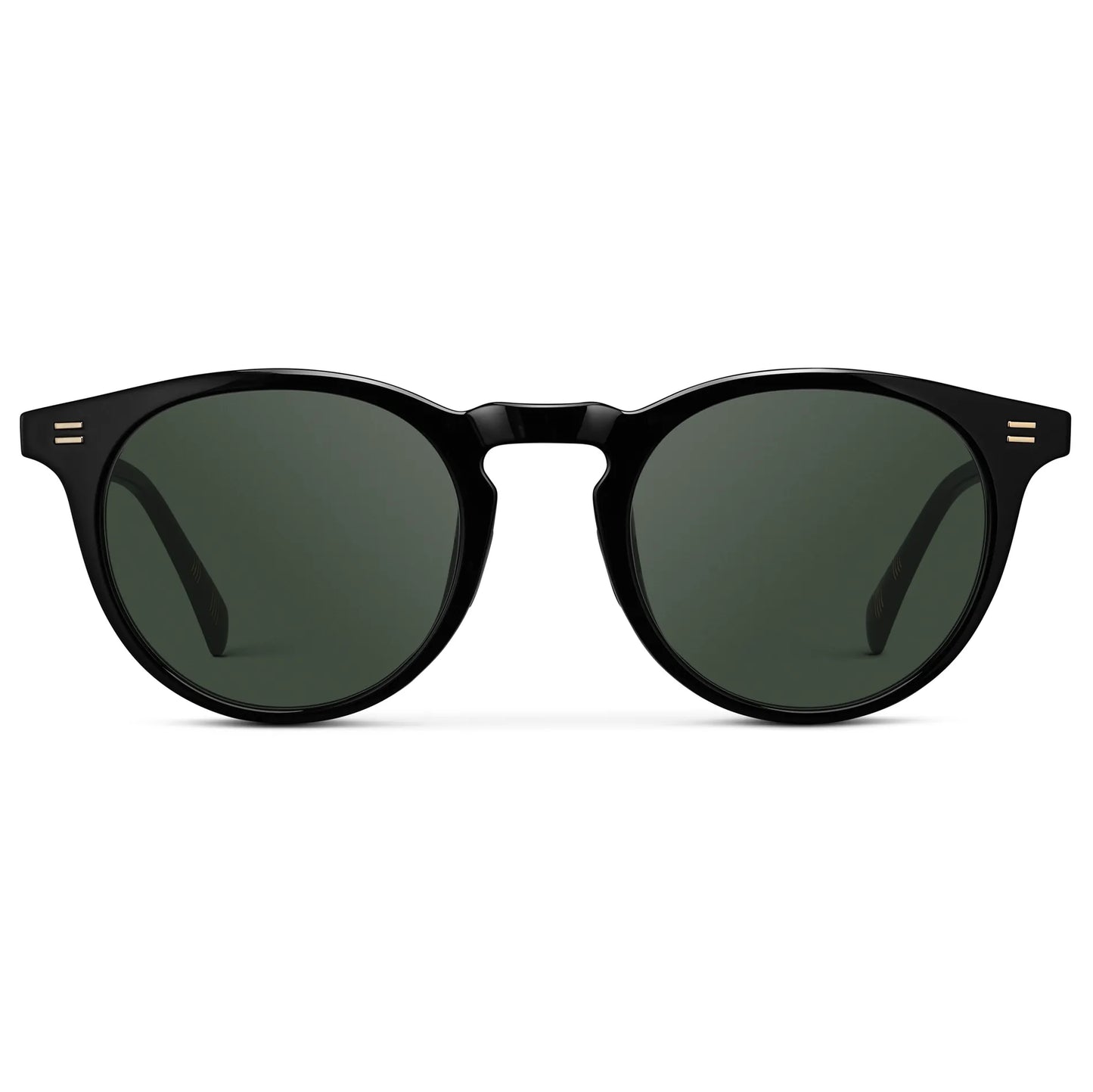 Black / G15 || Men's Round Prescription Sunglasses with Black Frame and Green Lens on a white background