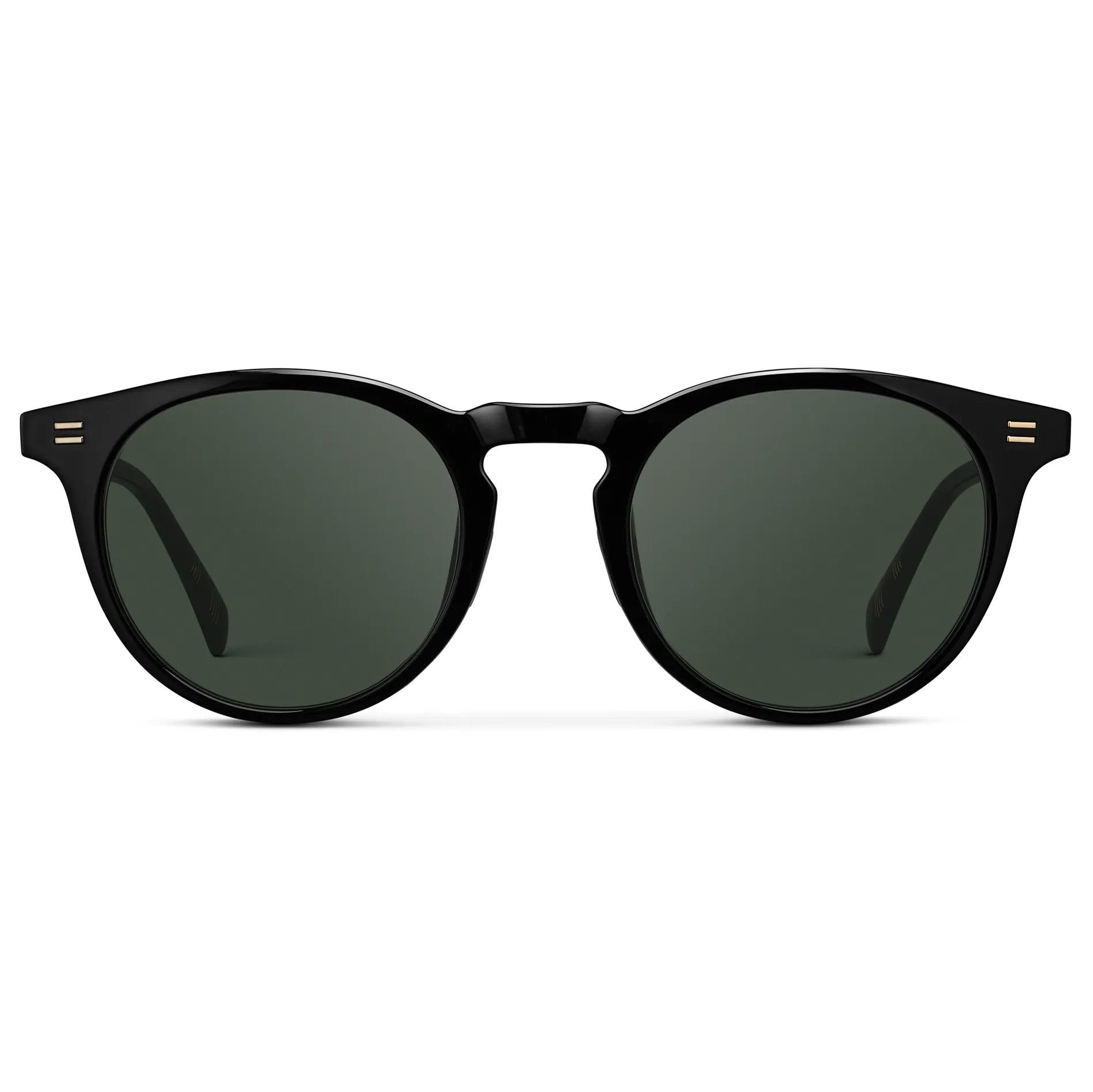 Black / G15 || Men's Round Prescription Sunglasses with Black Frame and Green Lens on a white background