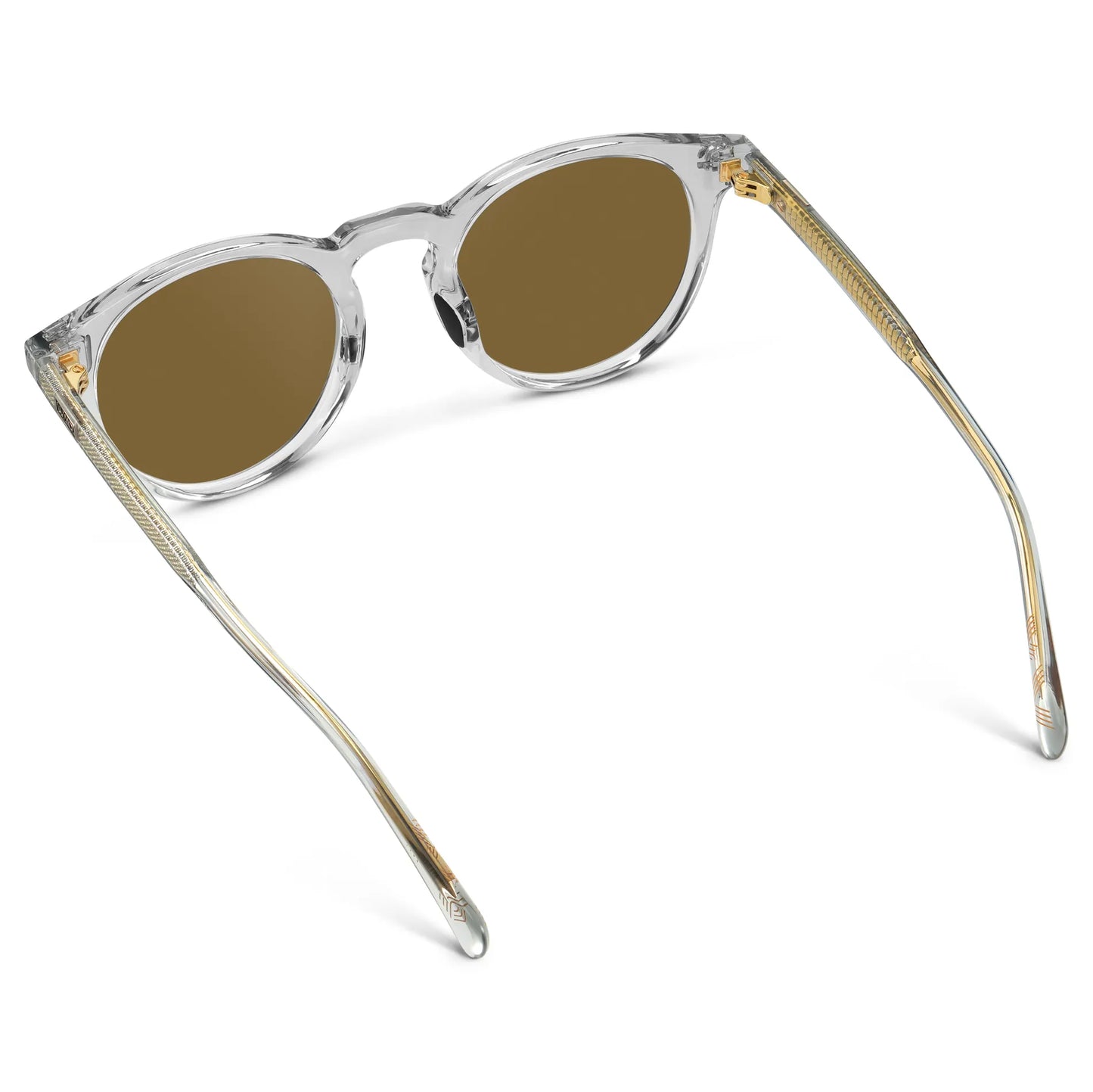 Crystal Ice Grey / Amber || Back view of Men's Round Prescription Sunglasses with Crystal Ice Grey Frame and Brown Lens on a white background