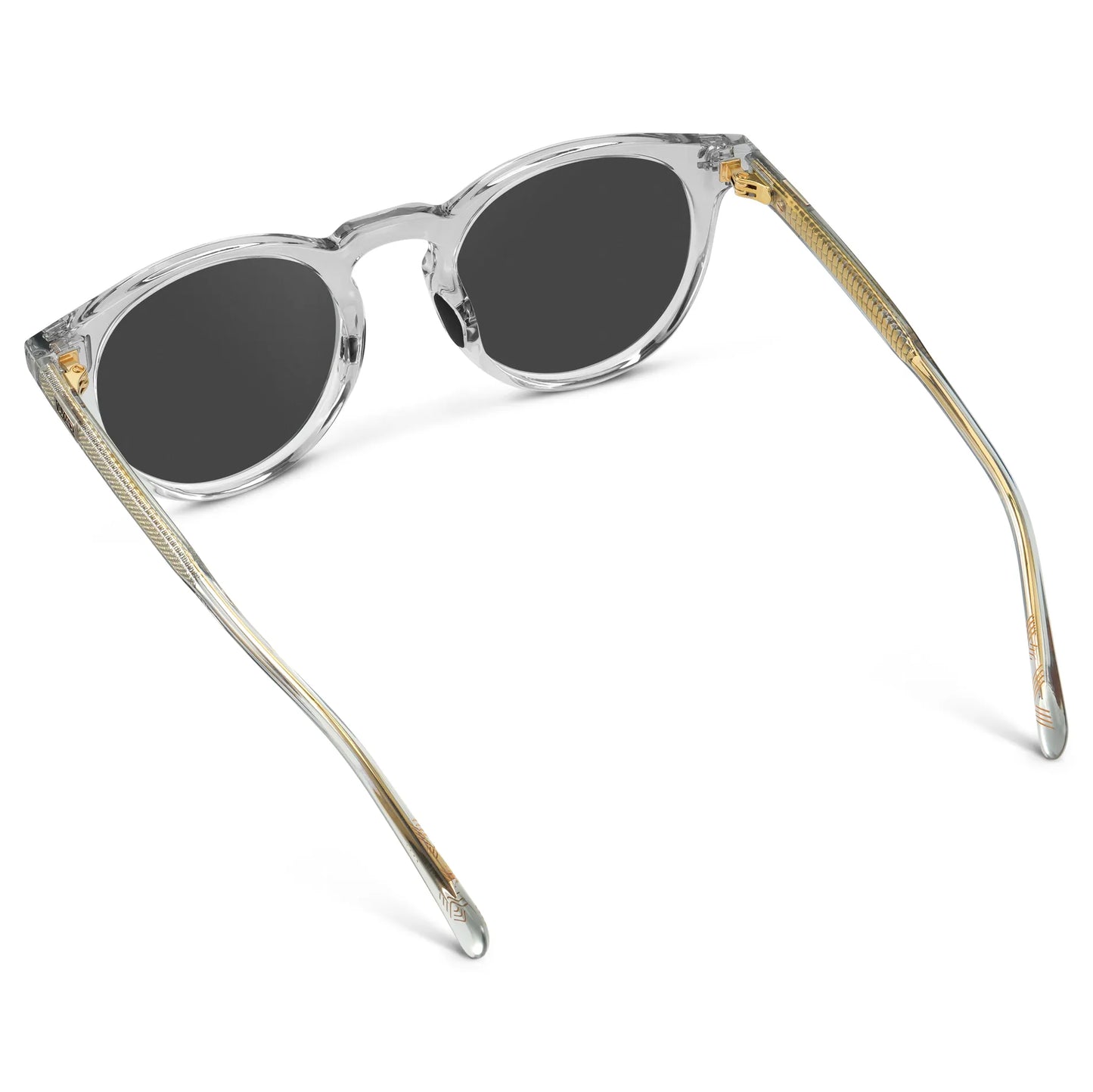 Crystal Ice Grey / Grey || Back view of Men's Round Prescription Sunglasses with Crystal Ice Grey Frame and Grey Lens on a white background