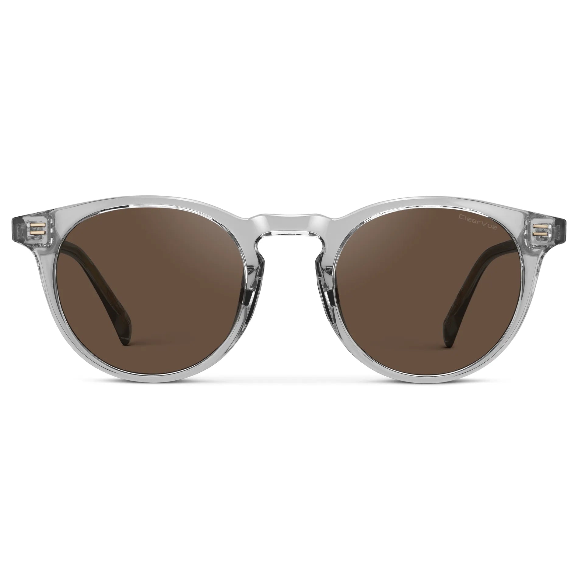 Crystal Ice Grey / Brown Lens || Men's Round Sports Performance Sunglasses with Crystal Ice Grey Acetate Frame and Brown Polarized Oleophobic Lens on a white background