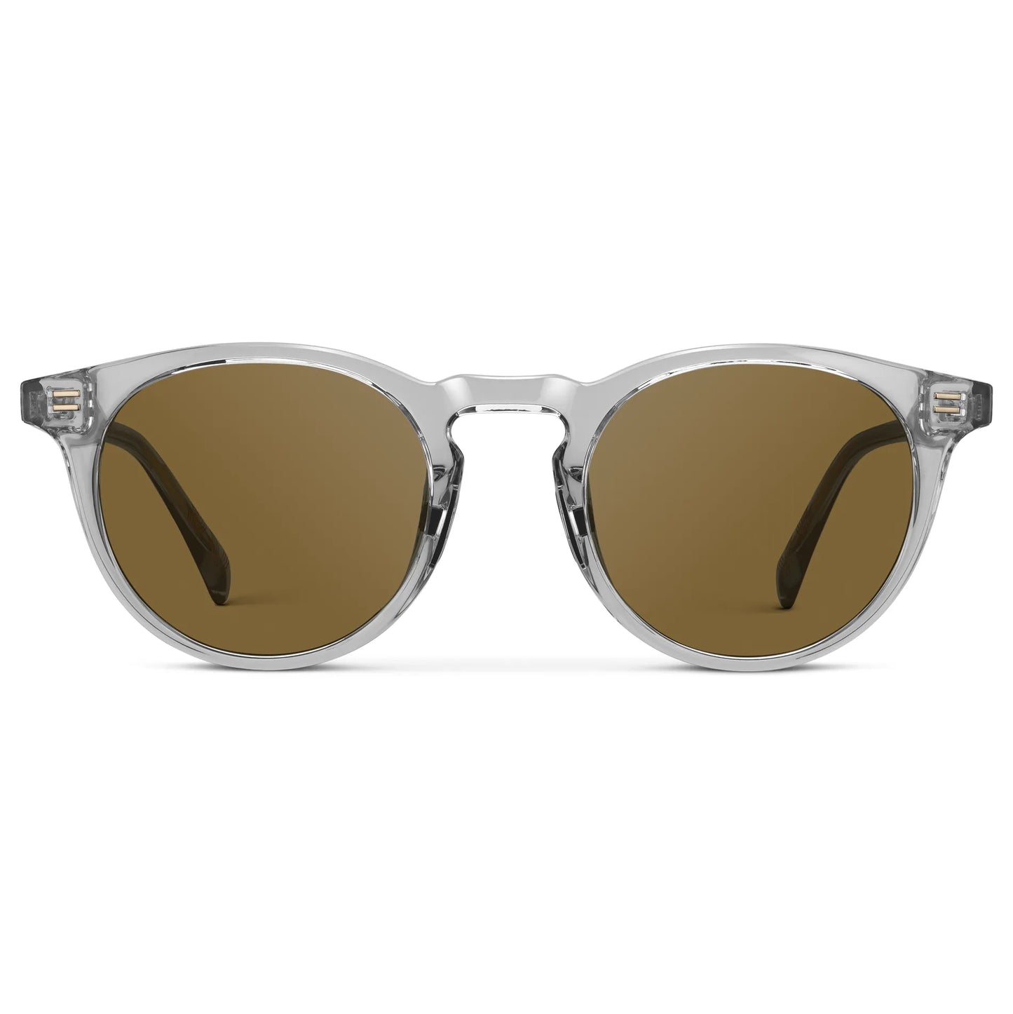 Crystal Ice Grey / Amber || Men's Round Prescription Sunglasses with Crystal Ice Grey Frame and Brown Lens on a white background