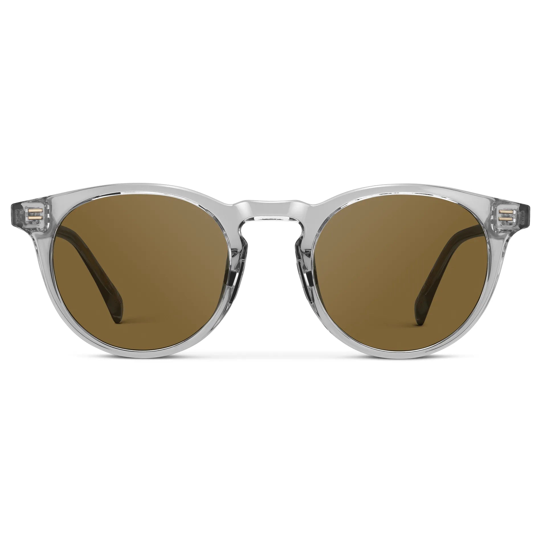 Crystal Ice Grey / Amber || Men's Round Prescription Sunglasses with Crystal Ice Grey Frame and Brown Lens on a white background