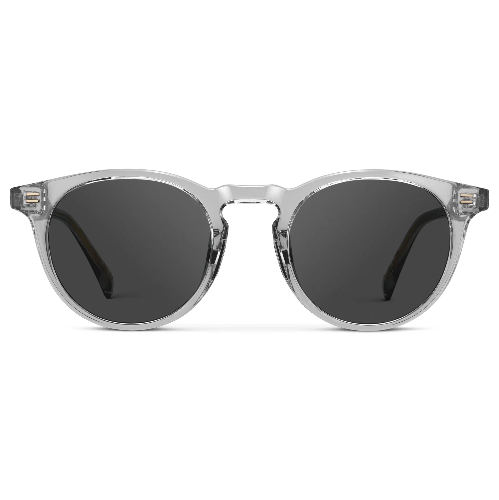 Crystal Ice Grey / Grey || Men's Round Prescription Sunglasses with Crystal Ice Grey Frame and Grey Lens on a white background