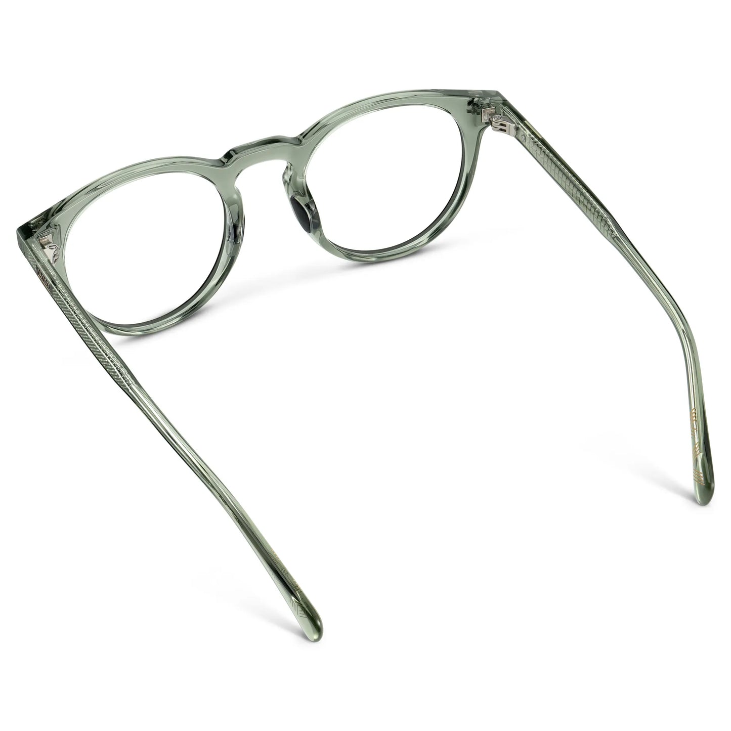 Agave Green || Back view of Men's Round Prescription Glasses with Agave Green Frame and Clear Lens on a white background