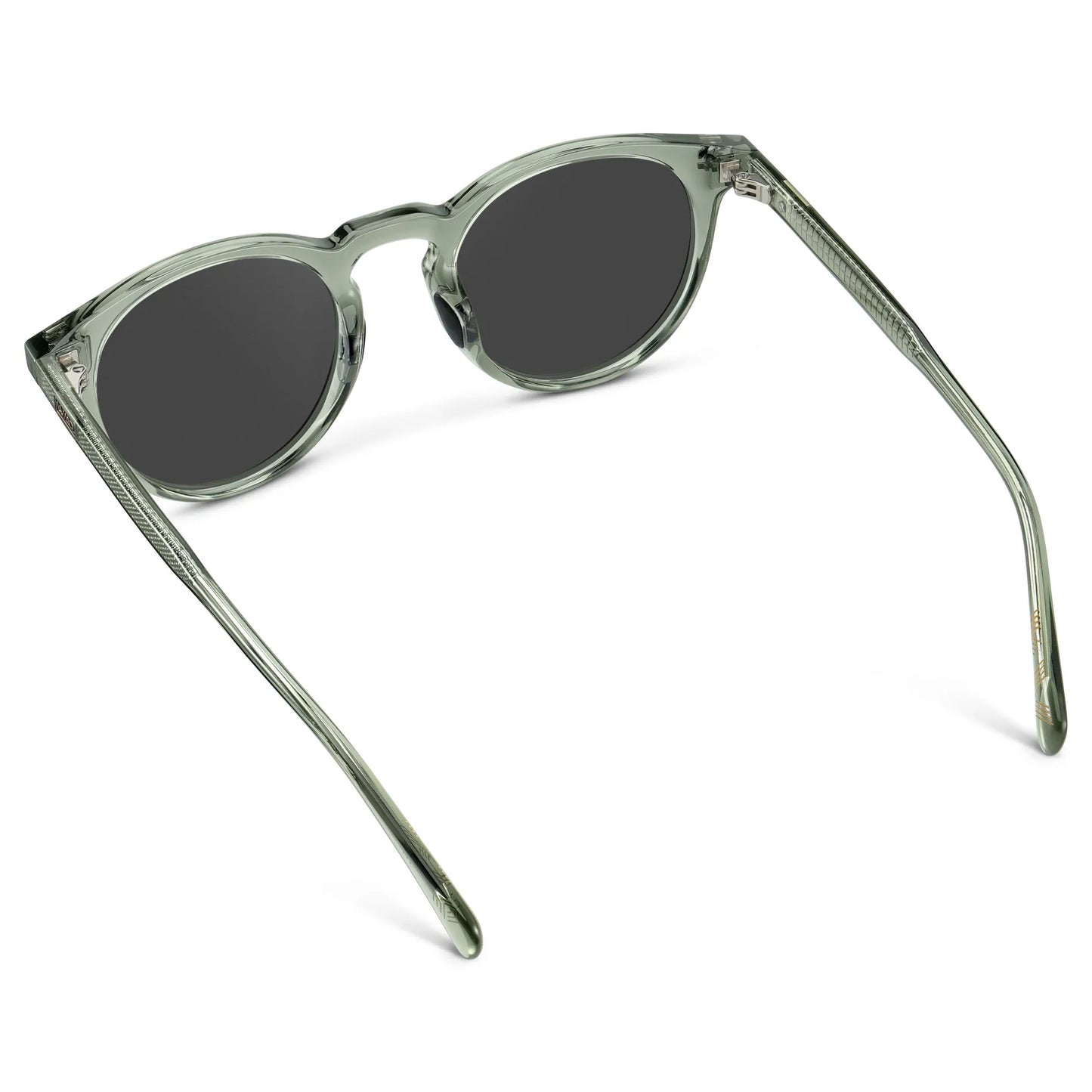 Agave Green / Grey || Back view of Men's Round Prescription Sunglasses with Agave Green Frame and Grey Lens on a white background