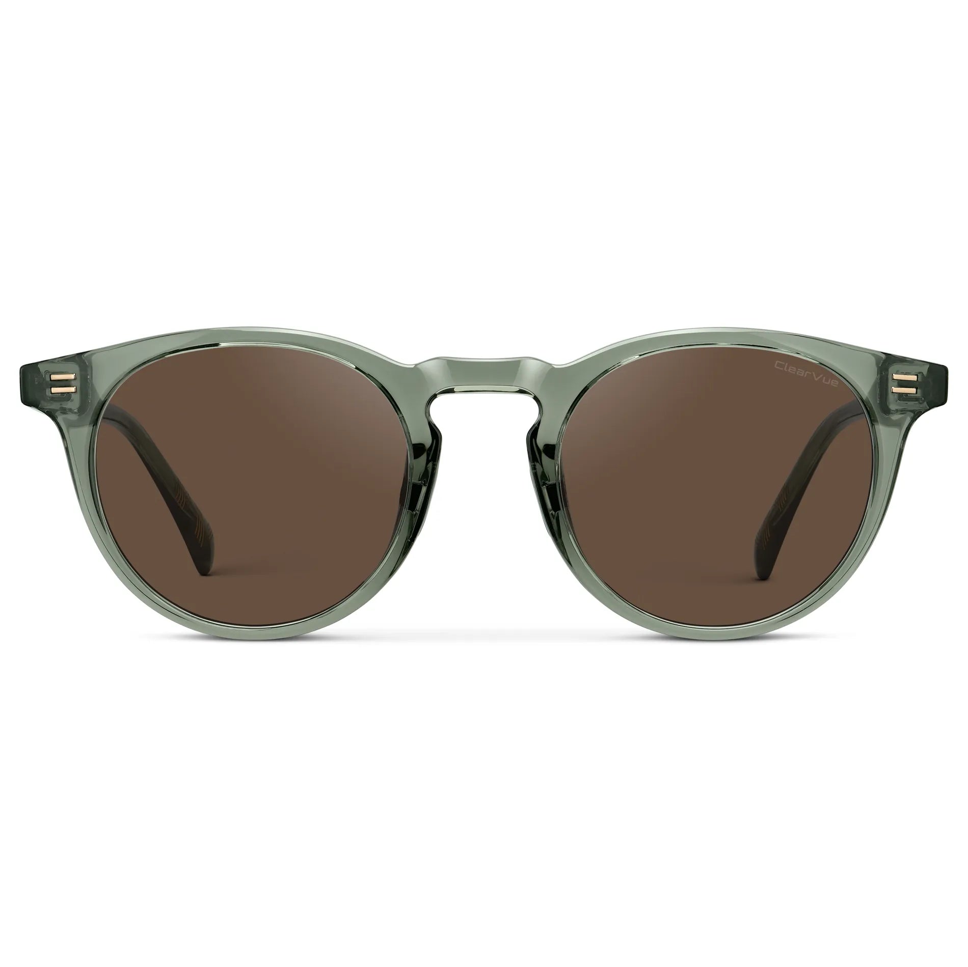 Agave Green / Brown Lens || Men's Round Sports Performance Sunglasses with Agave Green Acetate Frame and Brown Polarized Oleophobic Lens on a white background