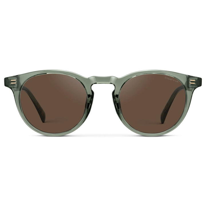 Agave Green / Brown Lens || Men's Round Sports Performance Sunglasses with Agave Green Acetate Frame and Brown Polarized Oleophobic Lens on a white background