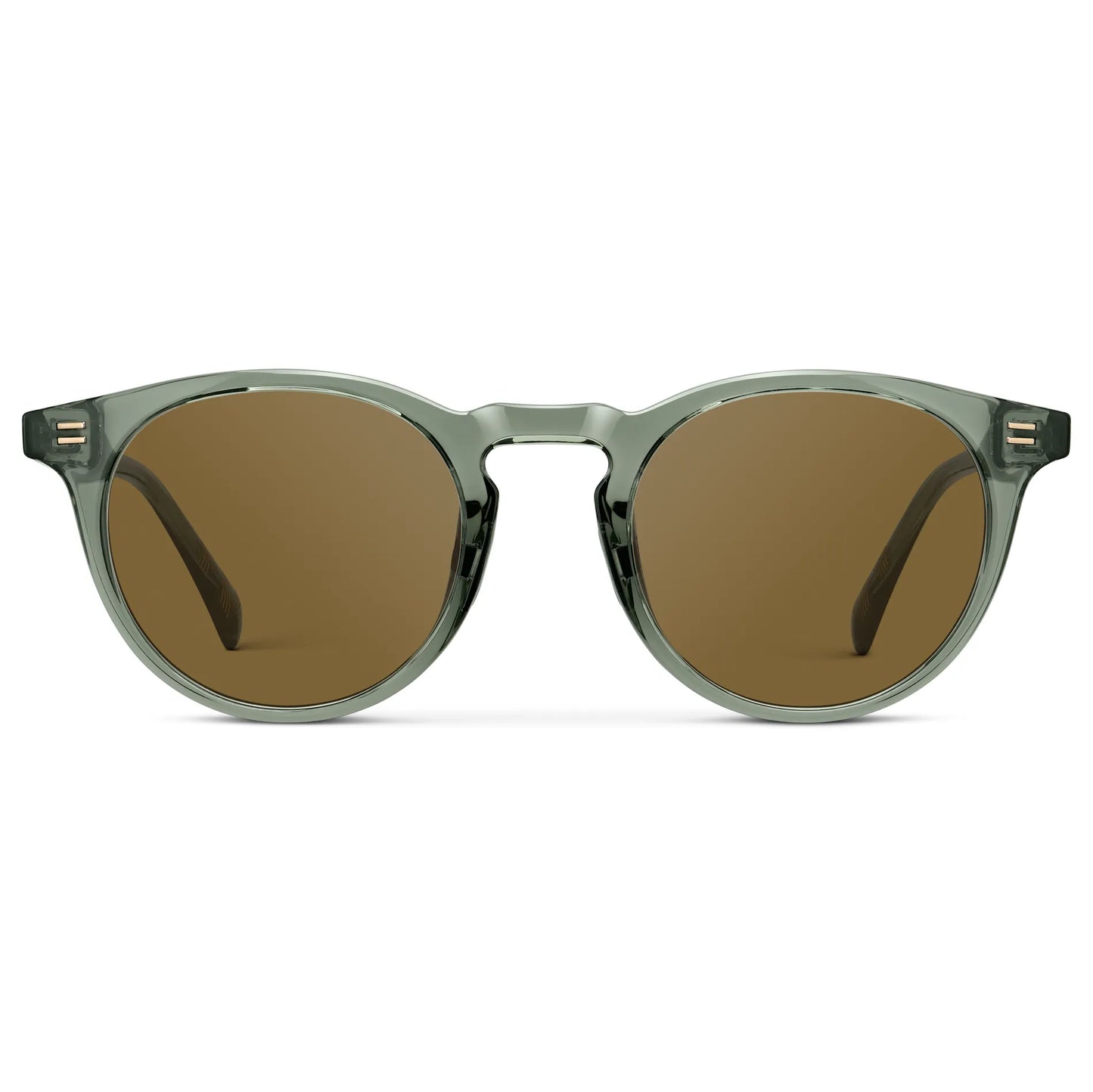 Agave Green / Amber || Men's Round Prescription Sunglasses with Agave Green Frame and Brown Lens on a white background
