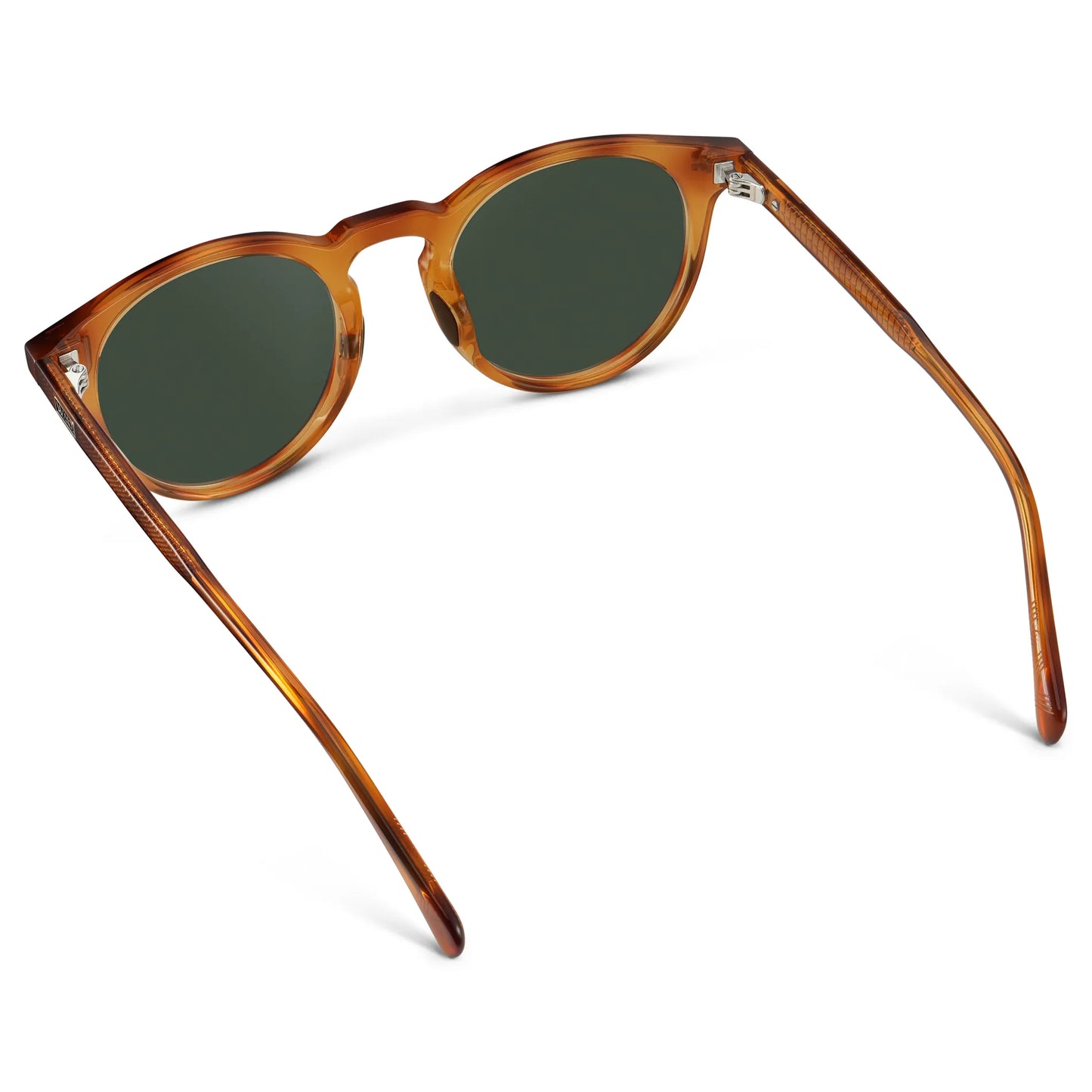 Honey Tortoise / G15 || Back view of Men's Round Prescription Sunglasses with Honey Tortoise Frame and Green Lens on a white background