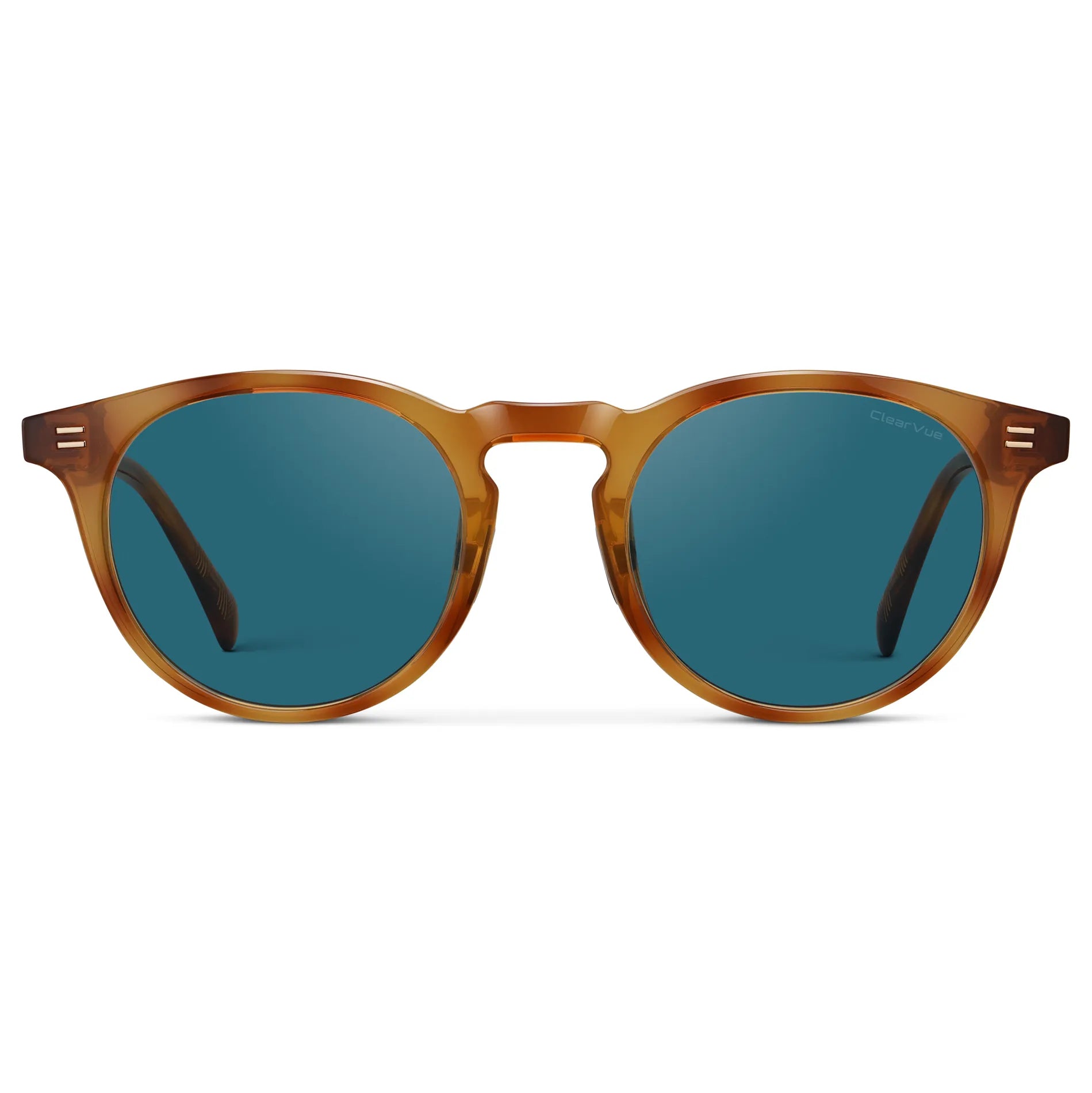 Honey Tortoise / Laguna Blue Lens || Men's Round Sports Performance Sunglasses with Honey Tortoise Acetate Frame and Laguna Blue Polarized Oleophobic Lens on a white background