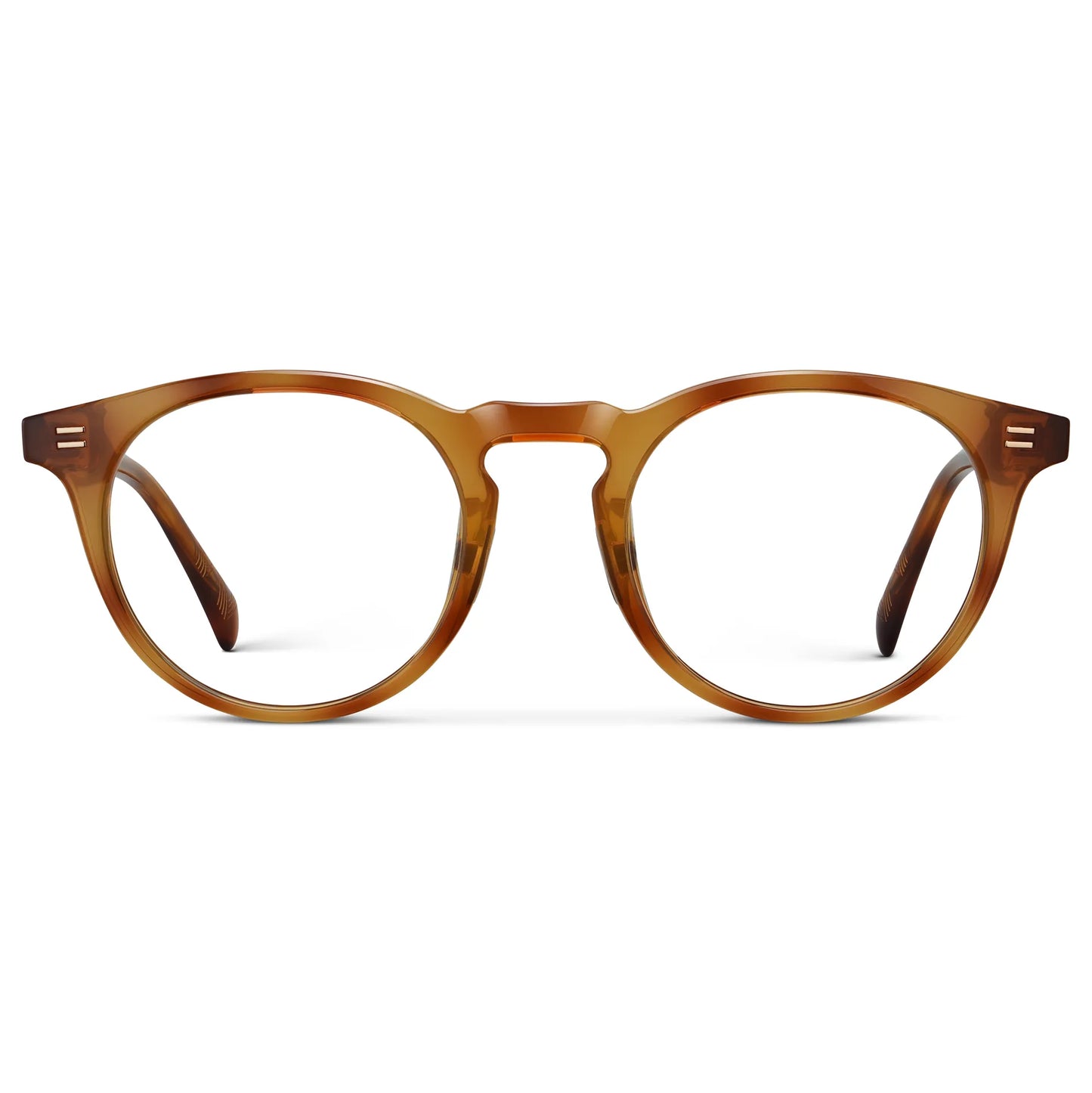 Honey Tortoise || Men's Round Prescription Glasses with Honey Tortoise Frame and Clear Lens on a white background