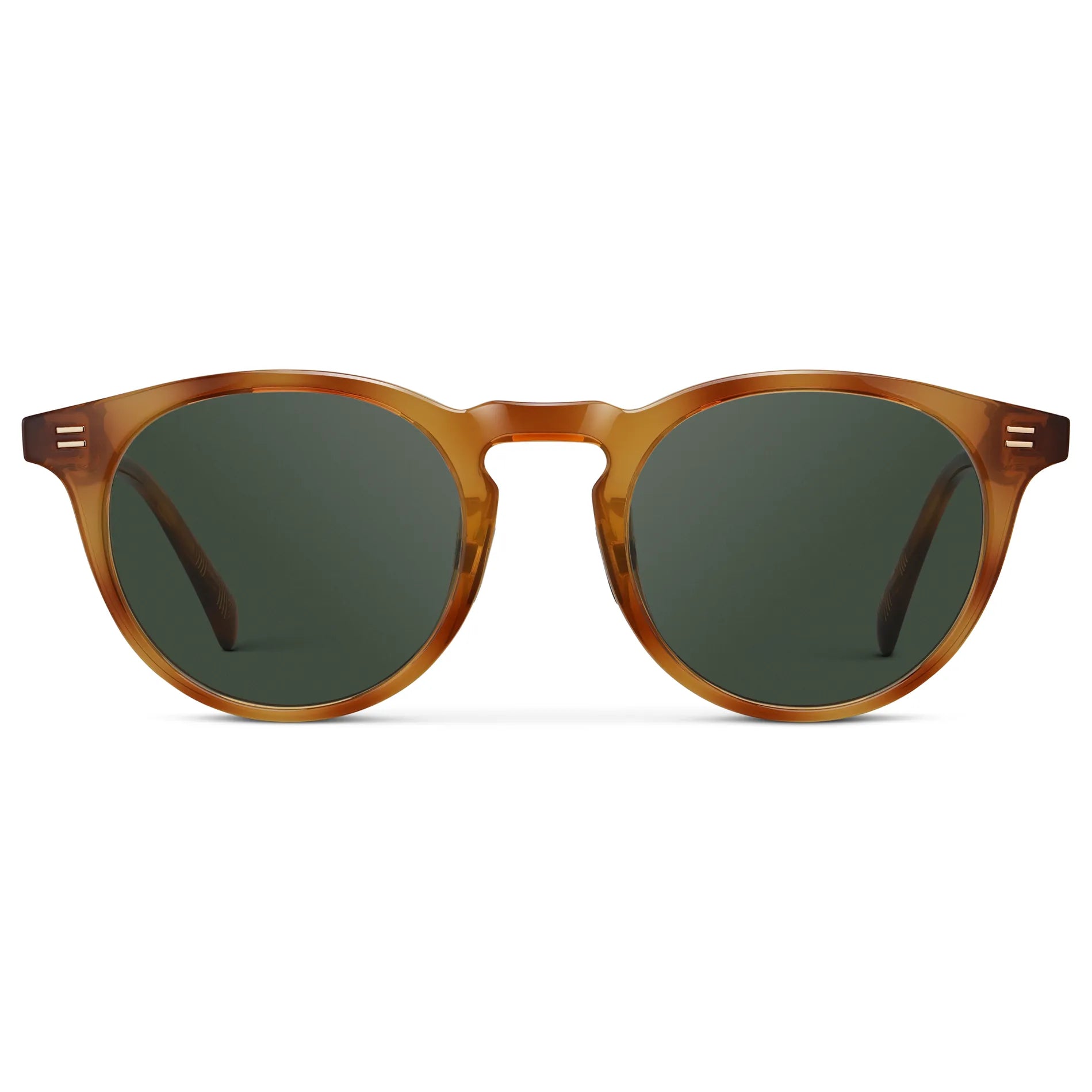 Honey Tortoise / G15 || Men's Round Prescription Sunglasses with Honey Tortoise Frame and Green Lens on a white background