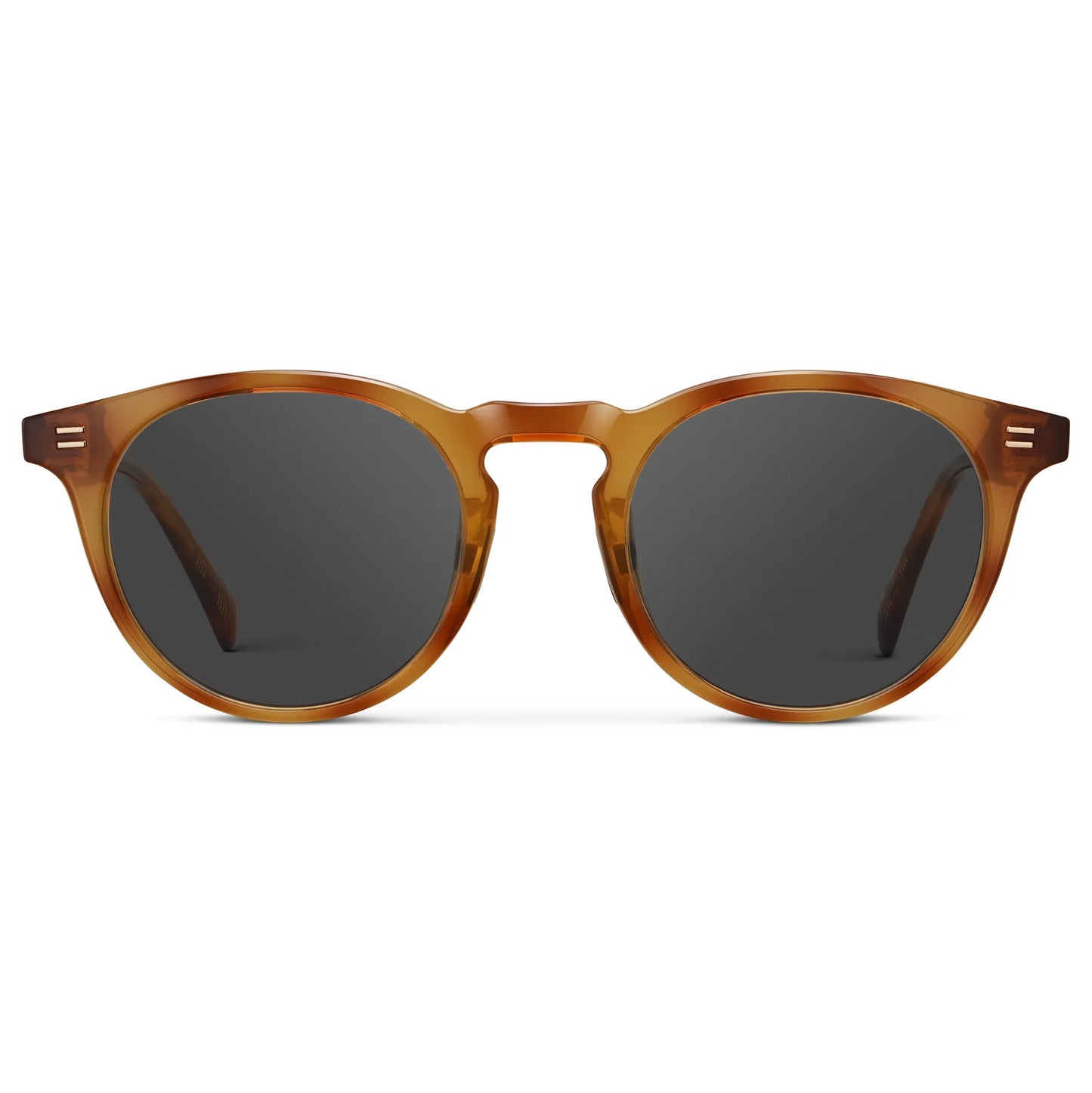 Honey Tortoise / Grey || Men's Round Prescription Sunglasses with Honey Tortoise Frame and Grey Lens on a white background