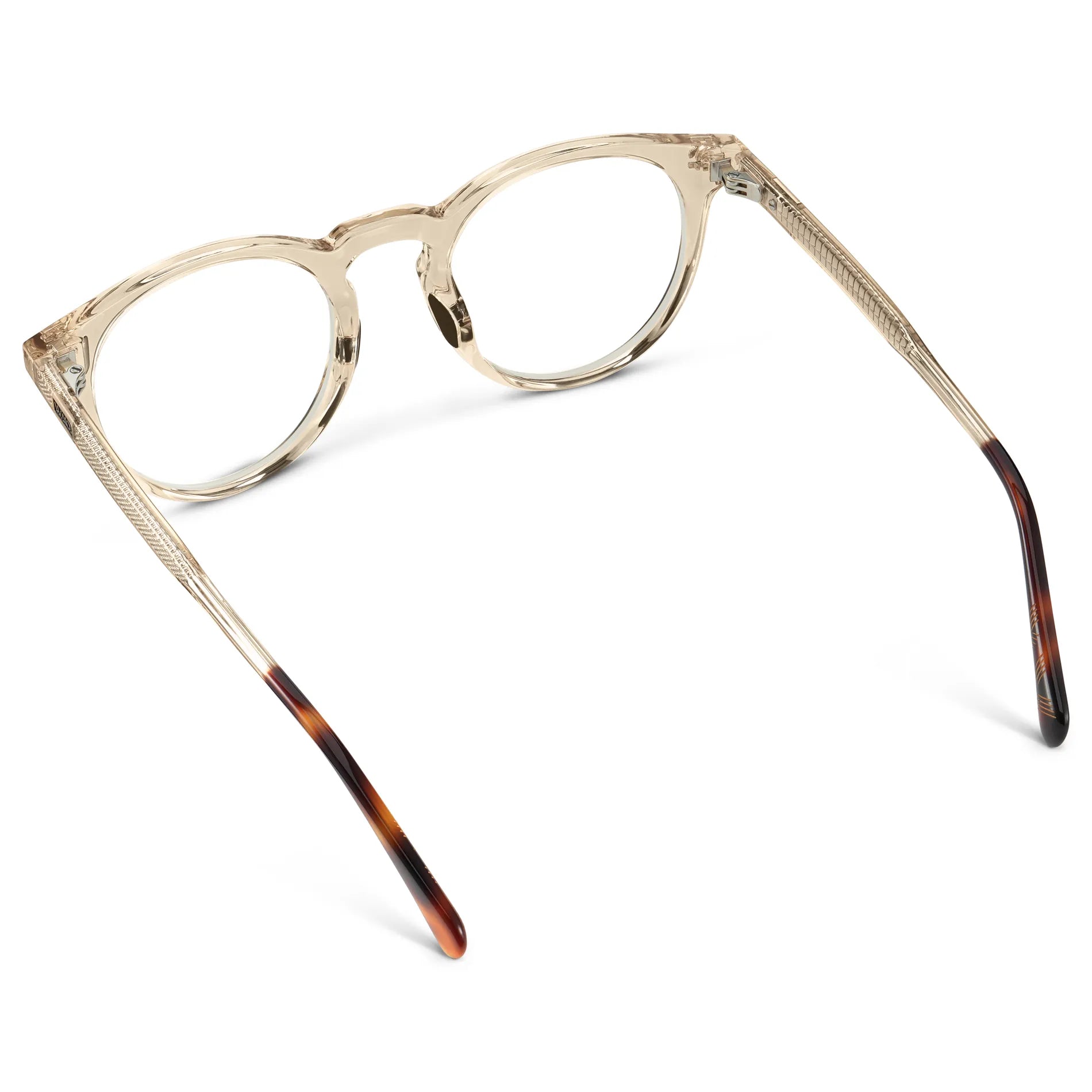Crystal Sand Brown || Back view of Men's Round Prescription Glasses with Crystal Sand Brown Frame and Clear Lens on a white background