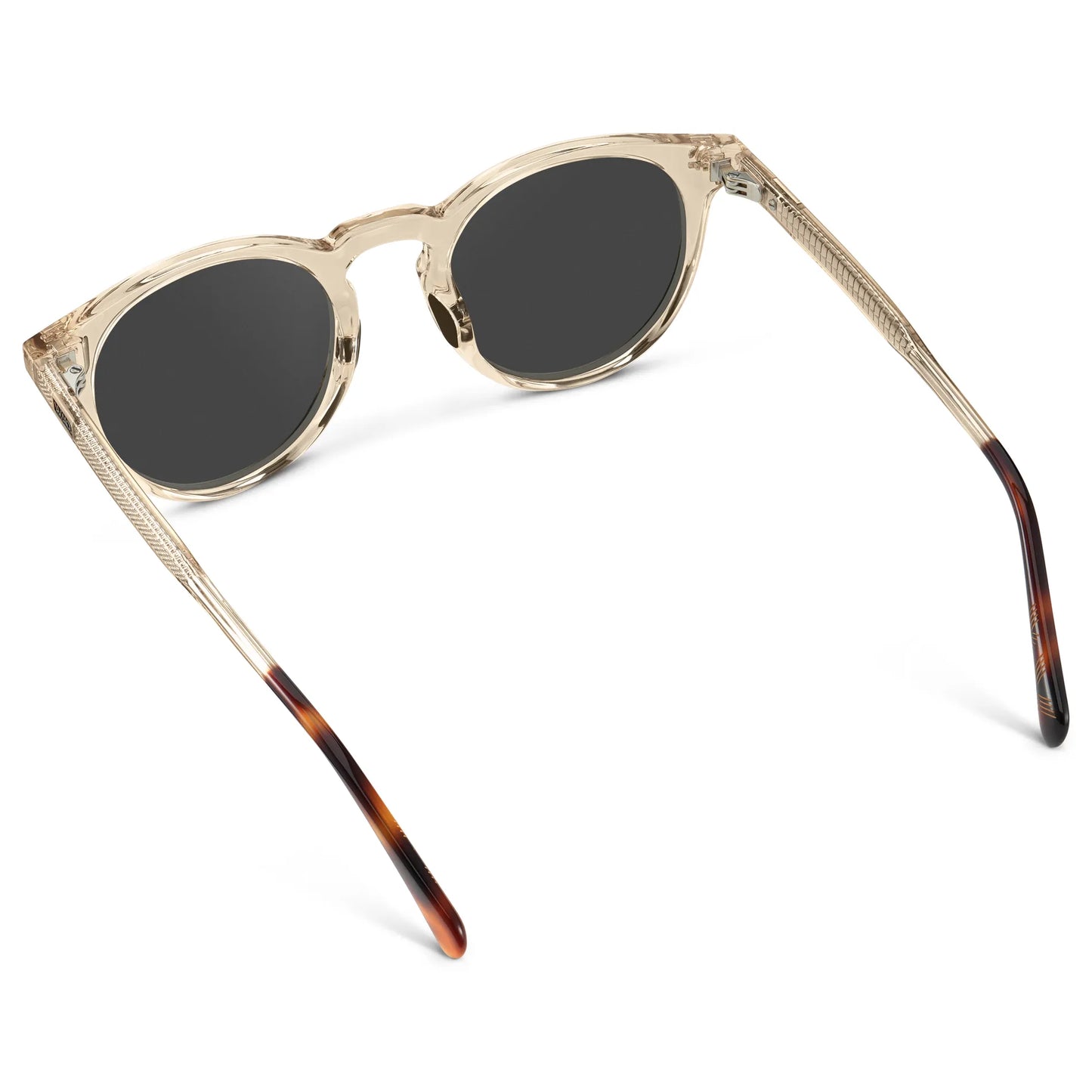 Crystal Sand Brown / Grey || Back view of Men's Round Prescription Sunglasses with Crystal Sand Brown Frame and Grey Lens on a white background