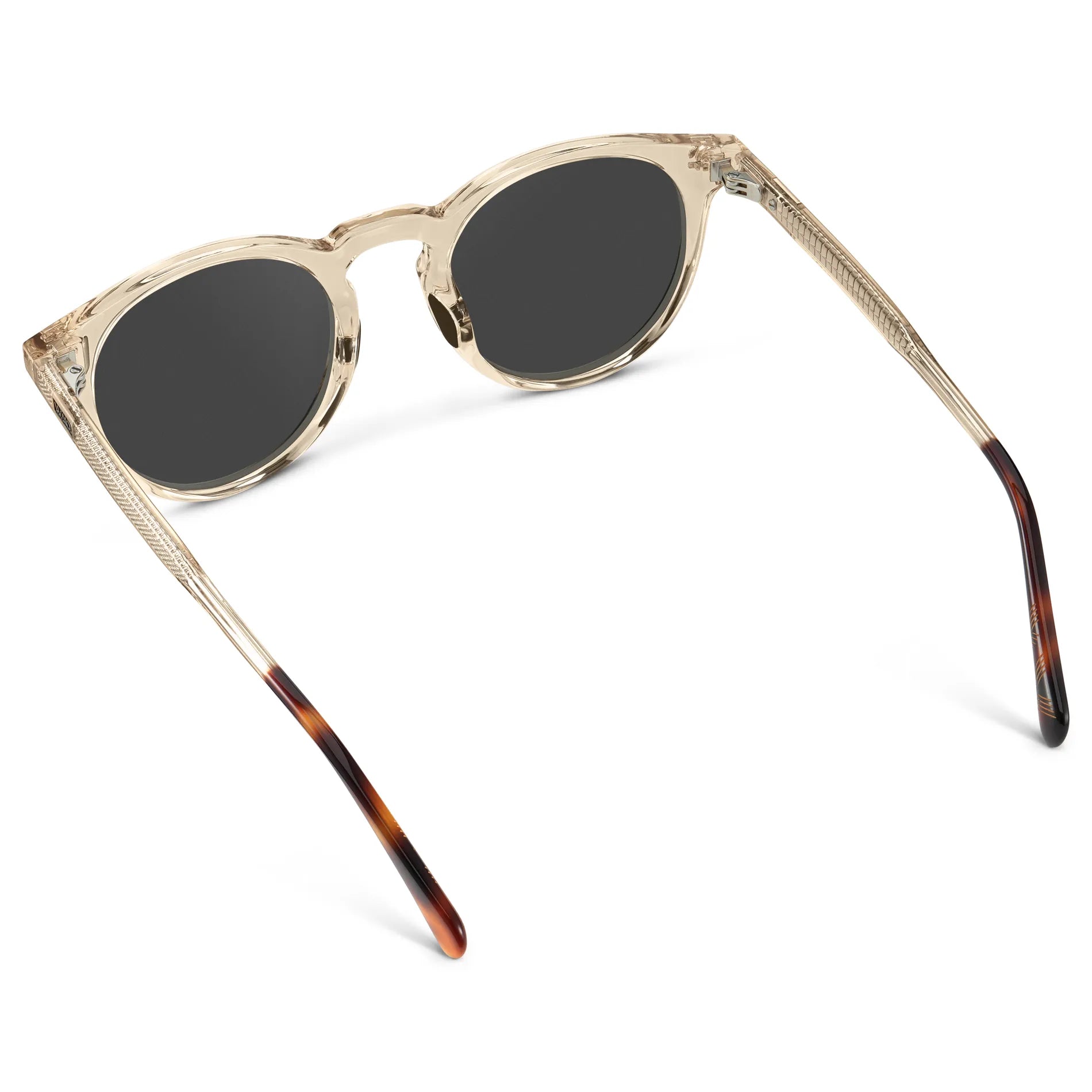 Crystal Sand Brown / Grey || Back view of Men's Round Prescription Sunglasses with Crystal Sand Brown Frame and Grey Lens on a white background