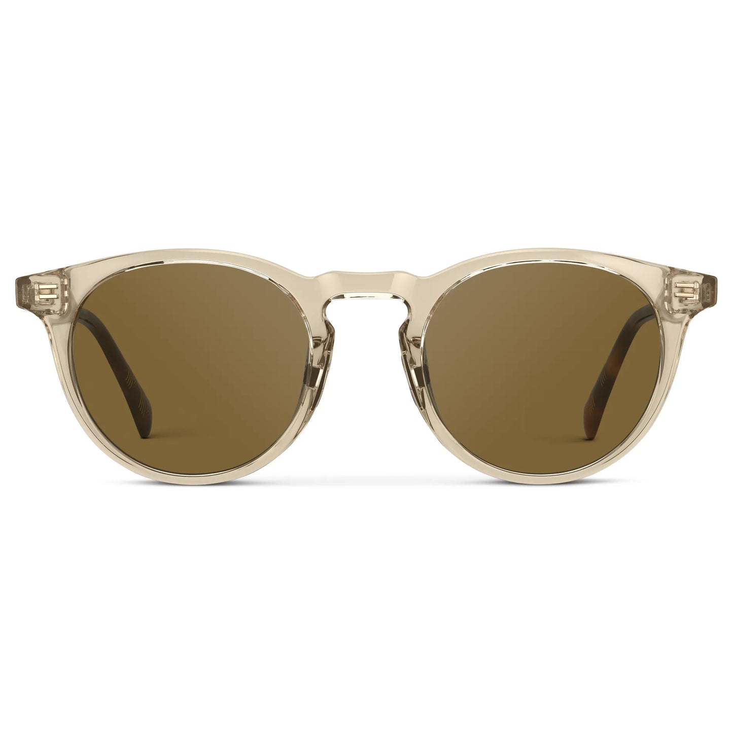 Crystal Sand Brown / Amber || Men's Round Prescription Sunglasses with Crystal Sand Brown Frame and Brown Lens on a white background