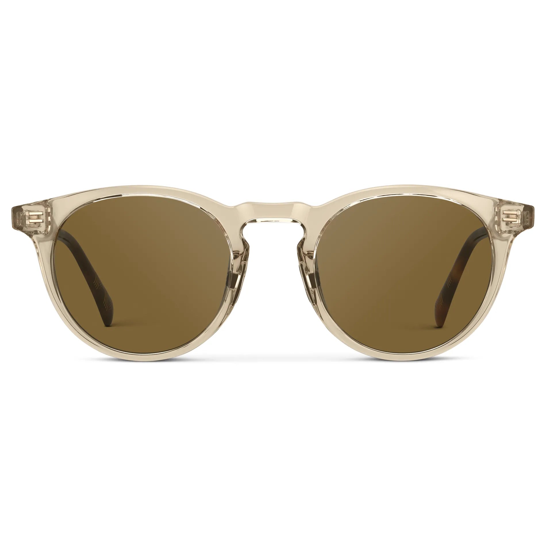 Crystal Sand Brown / Amber || Men's Round Prescription Sunglasses with Crystal Sand Brown Frame and Brown Lens on a white background
